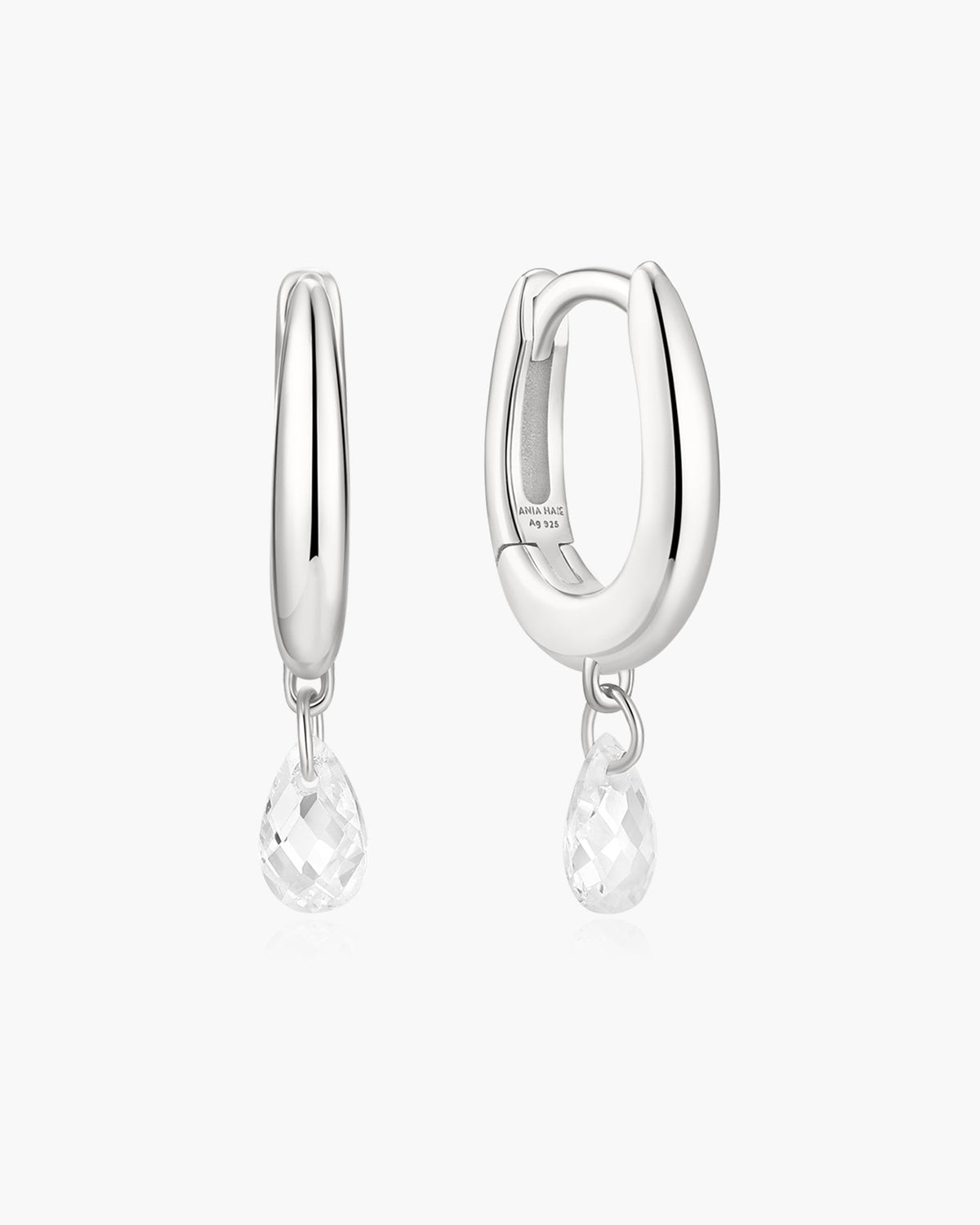 Ania Haie Silver Teardrop Dangle Huggie Hoop Earrings E078-09H E078-09H front packshot
