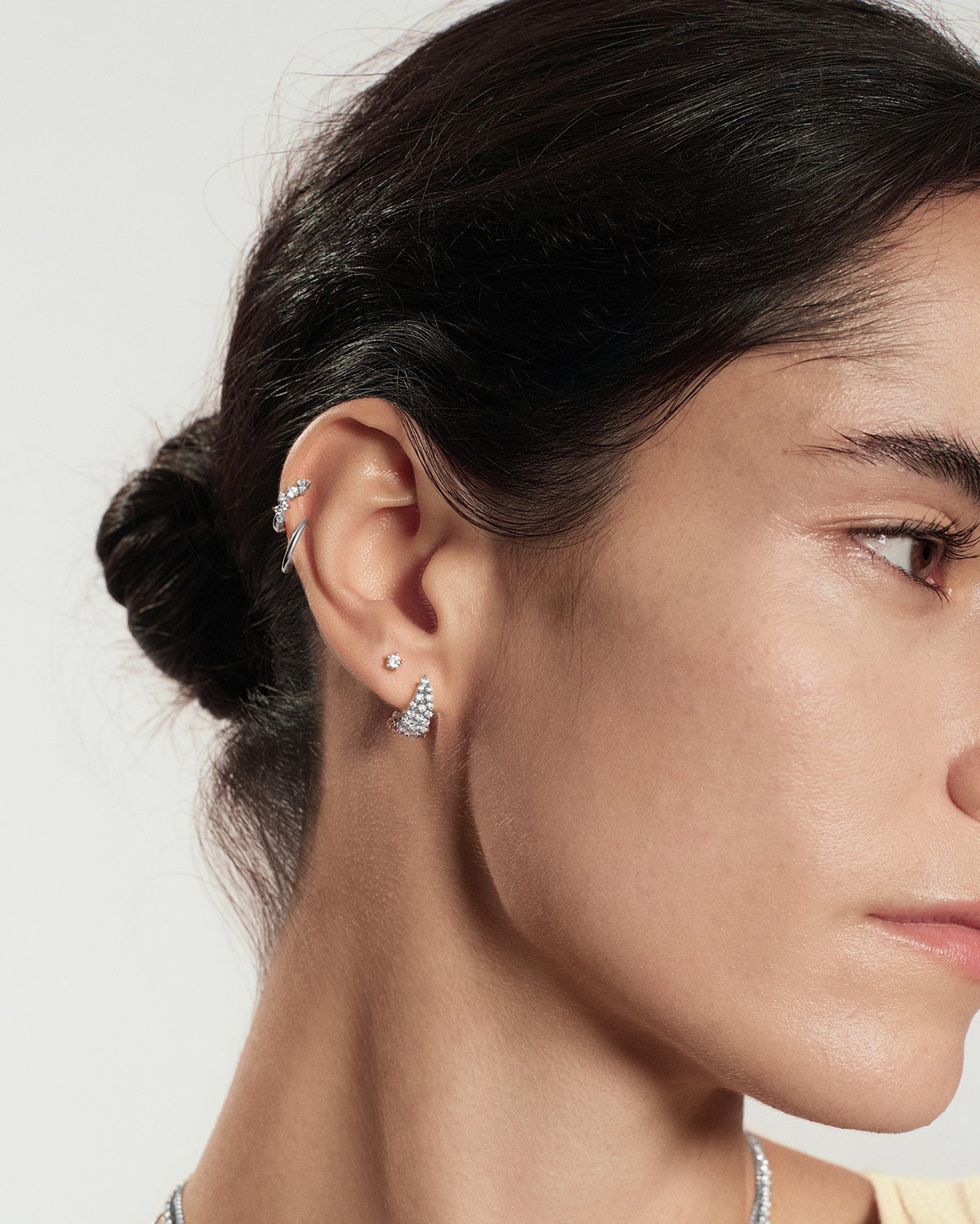 Ania Haie Silver Pave Openwork Curved Stud Hoop Earrings