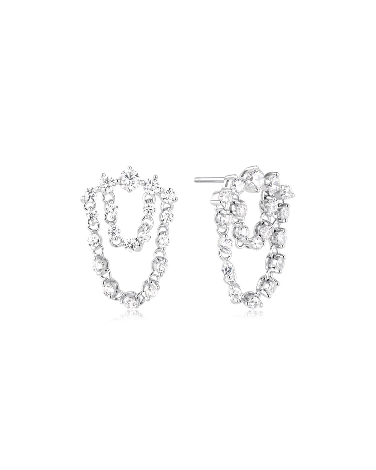 Ania Haie Silver Sparkling Arc with Double Chain Stud Earrings
