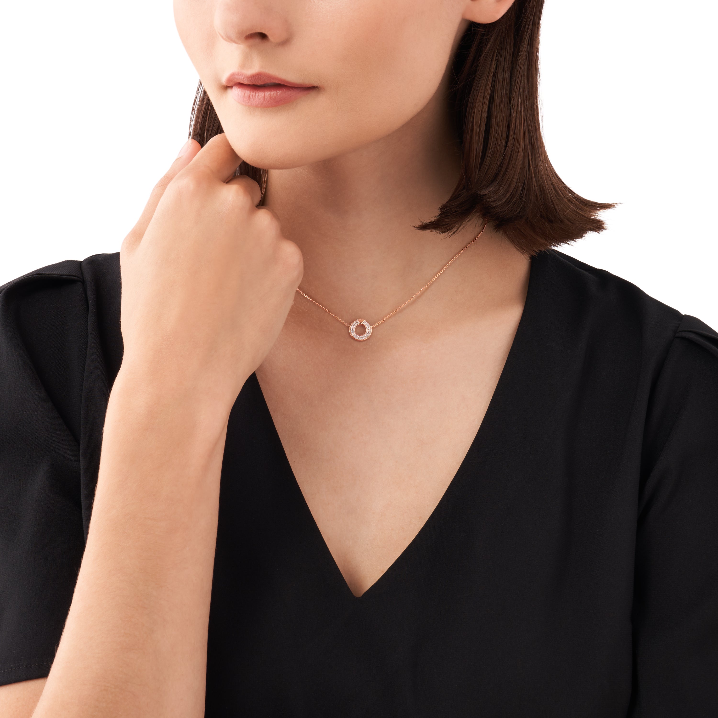 Armani Elegance Rose Gold Key Necklace with Cubic Zirconia EG3588221
