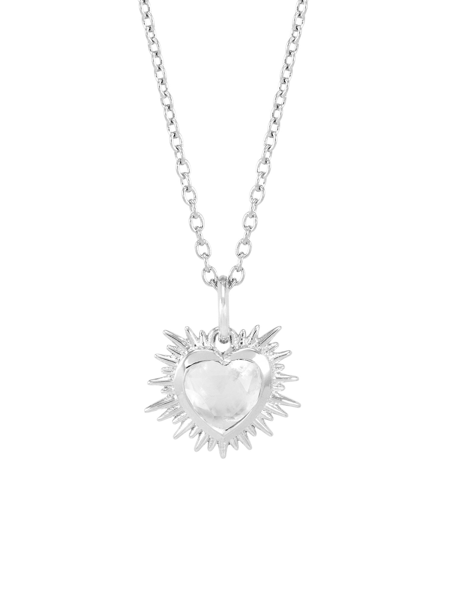 Rachel Jackson Electric Love Birthsone Heart Necklace Silver APRIL