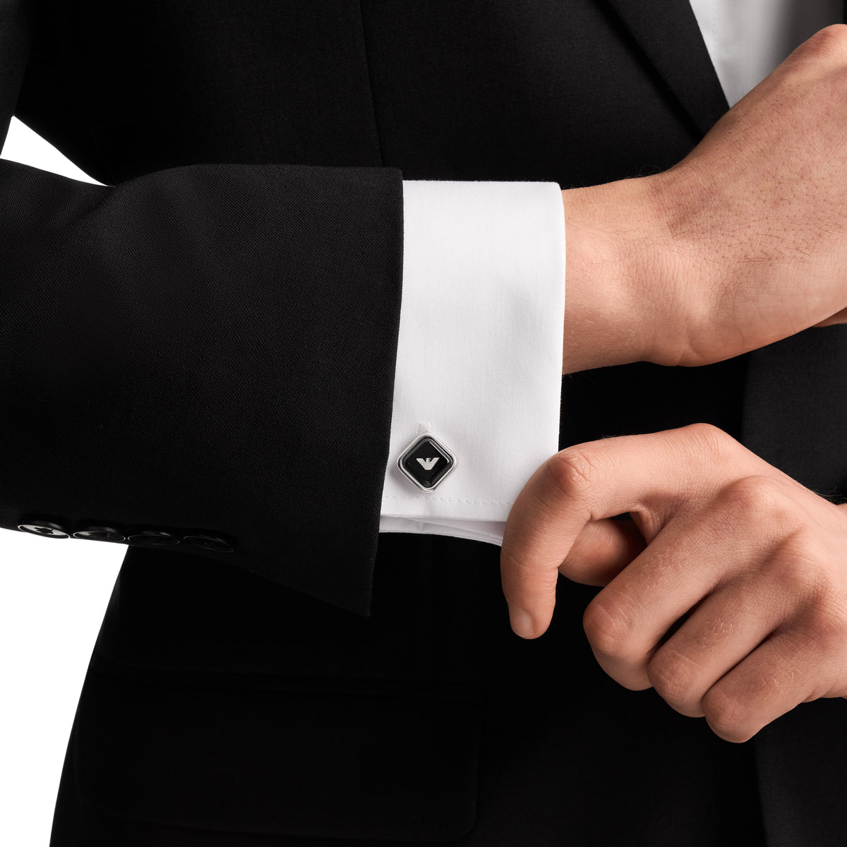 Emporio Armani Onyx Cufflinks EGS3385040 worn at the cuff