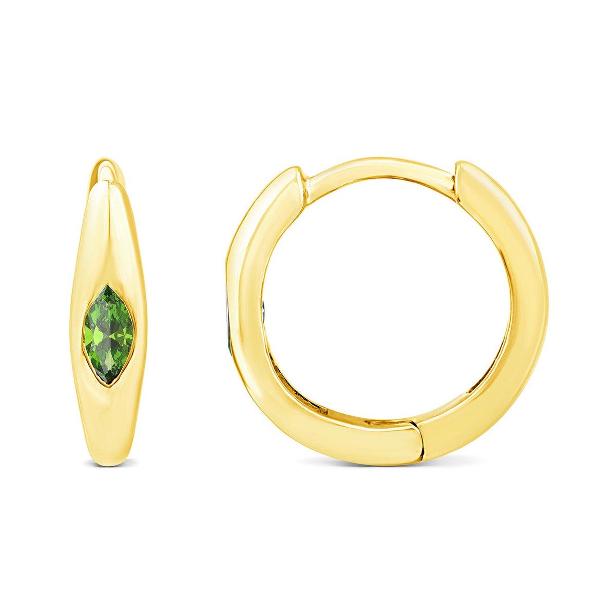 Marquise Peridot Tapered Huggie Earrings in 9K Yellow Gold