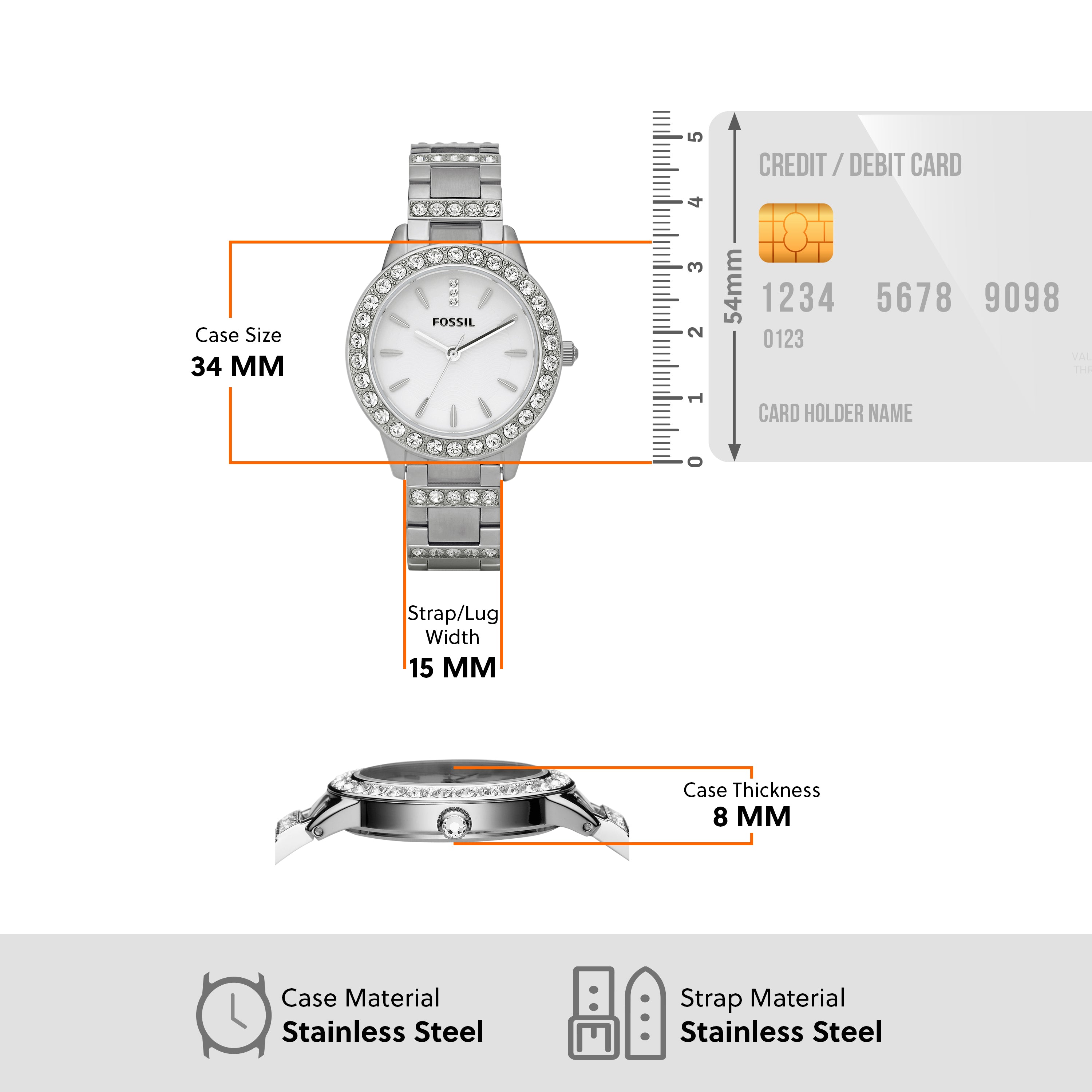 Fossil Jesse Three-Hand Silver Dial Stainless Steel Watch ES2362