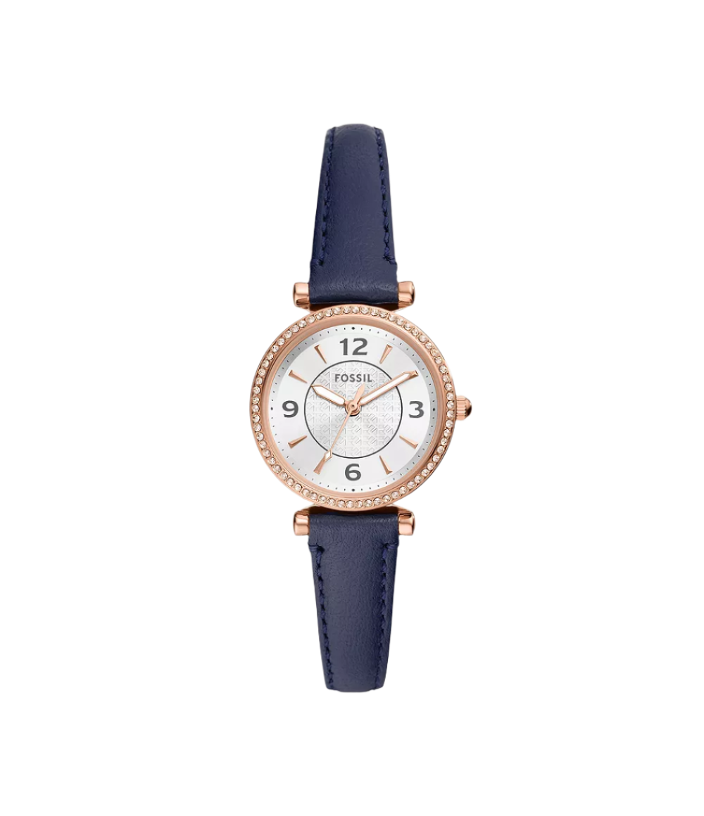 Fossil Carlie Three-Hand Navy LiteHide Leather Watch ES5295