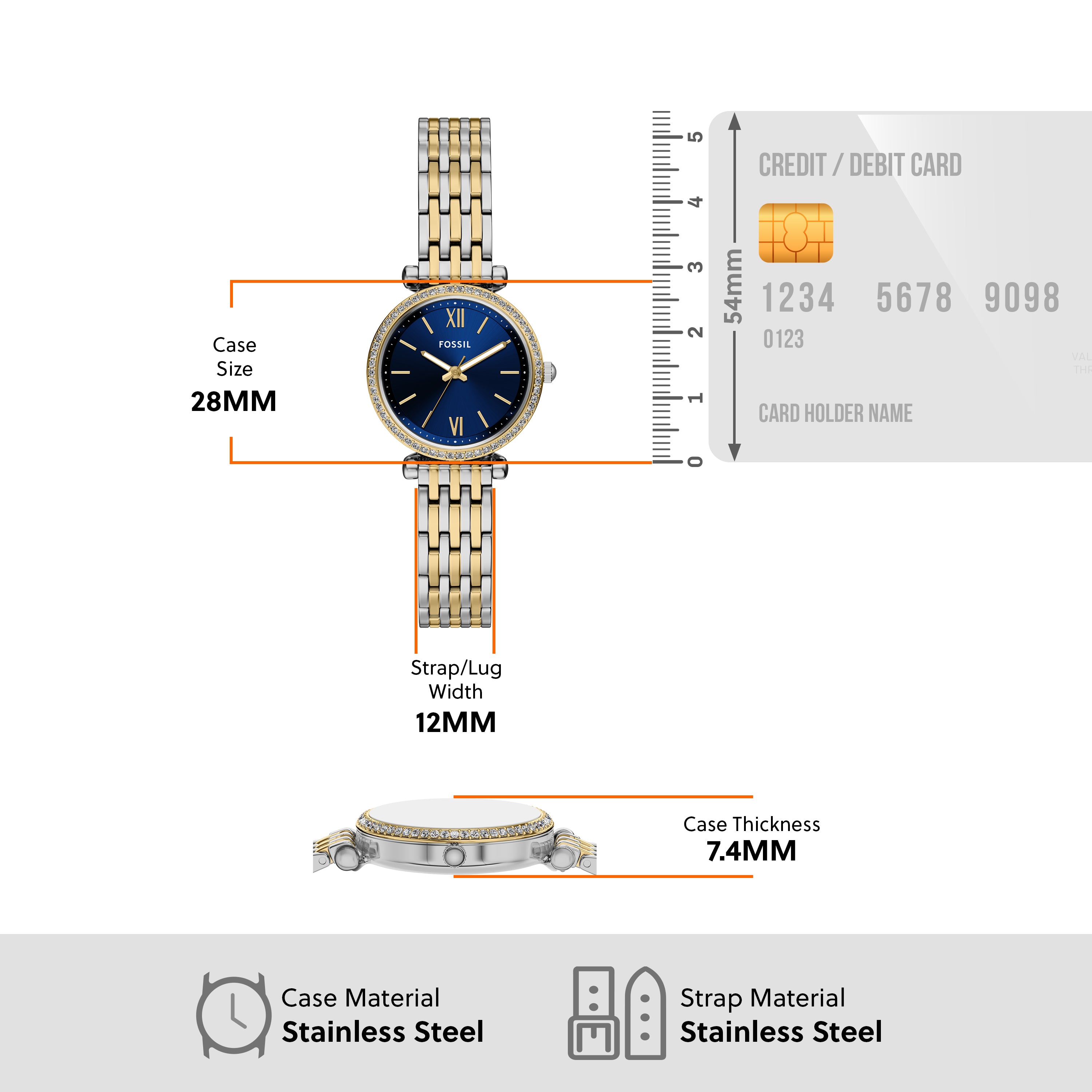 Fossil Carlie Three Hand Two Tone Stainless Steel Watch ES5438