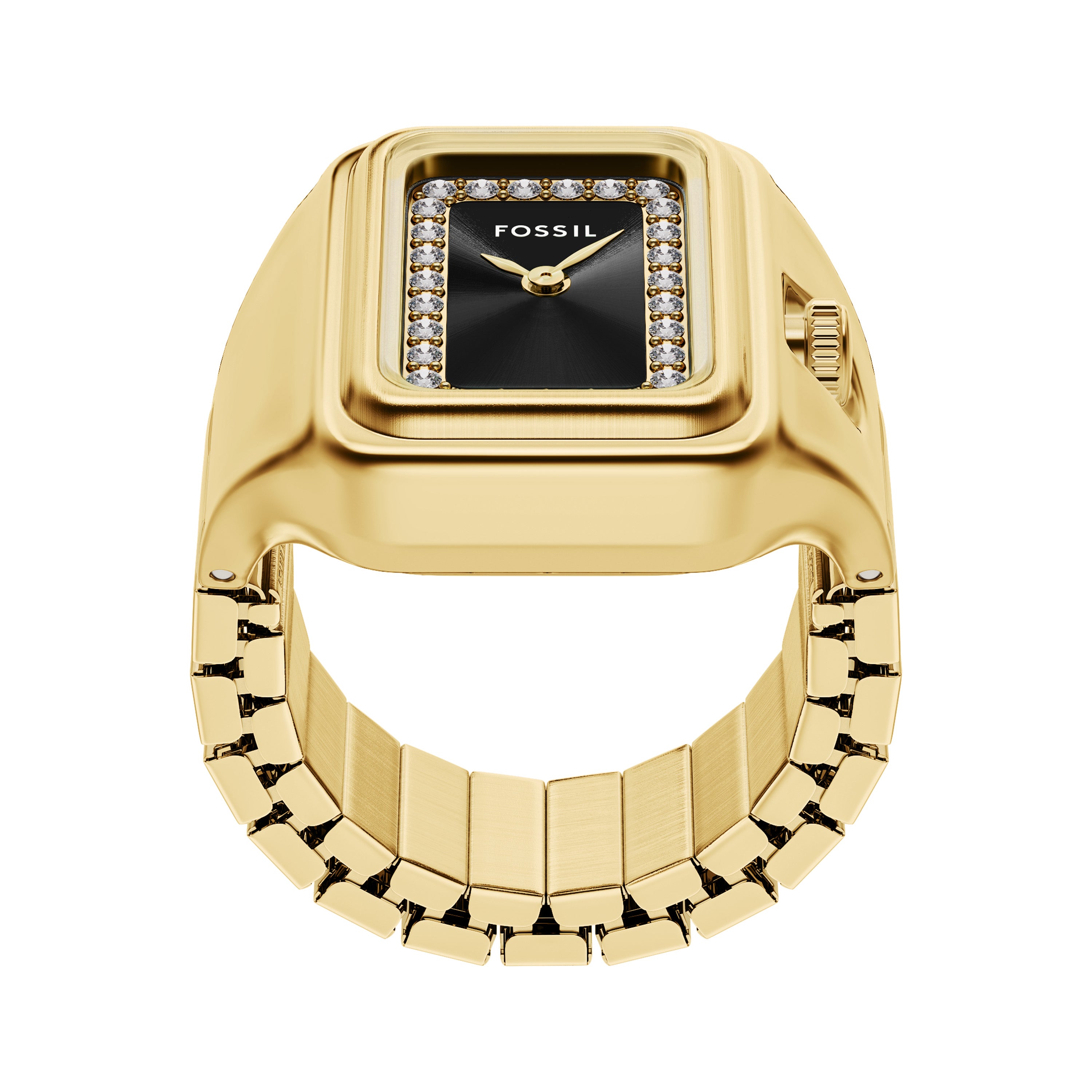 Fossil Raquel Watch Ring Gold Black Dial with Crystals ES5447