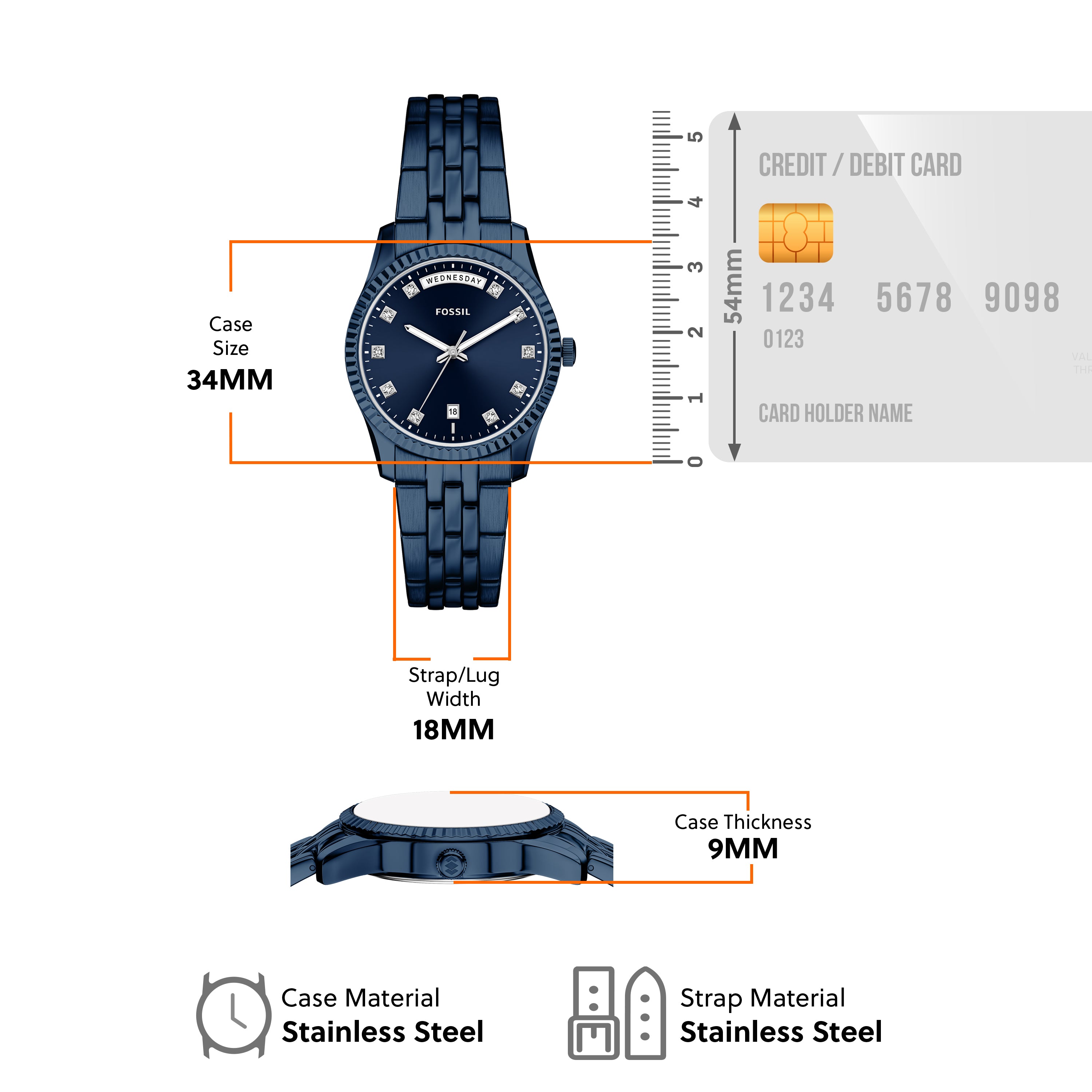 Fossil Scarlette Three-Hand Navy Blue Dial Steel Bracelet ES5476