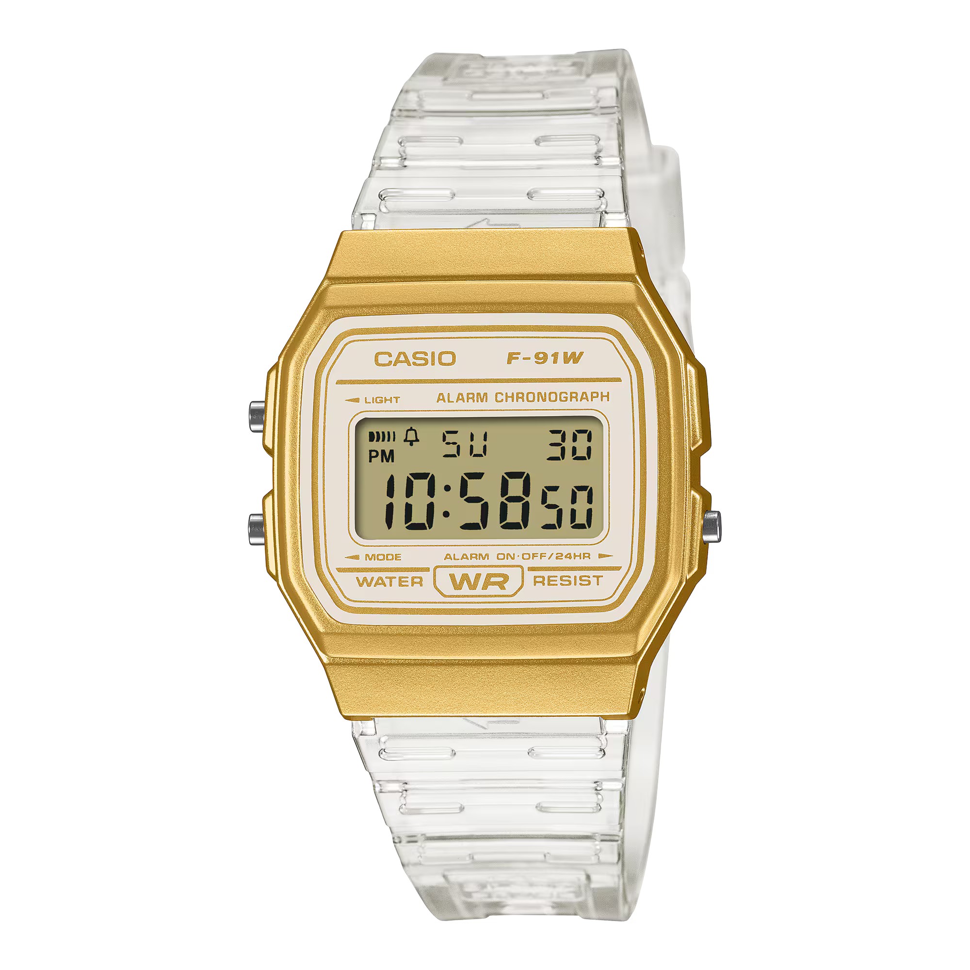 Casio Classic Gold and Clear Resin Band Digital Watch F91WS-7A2