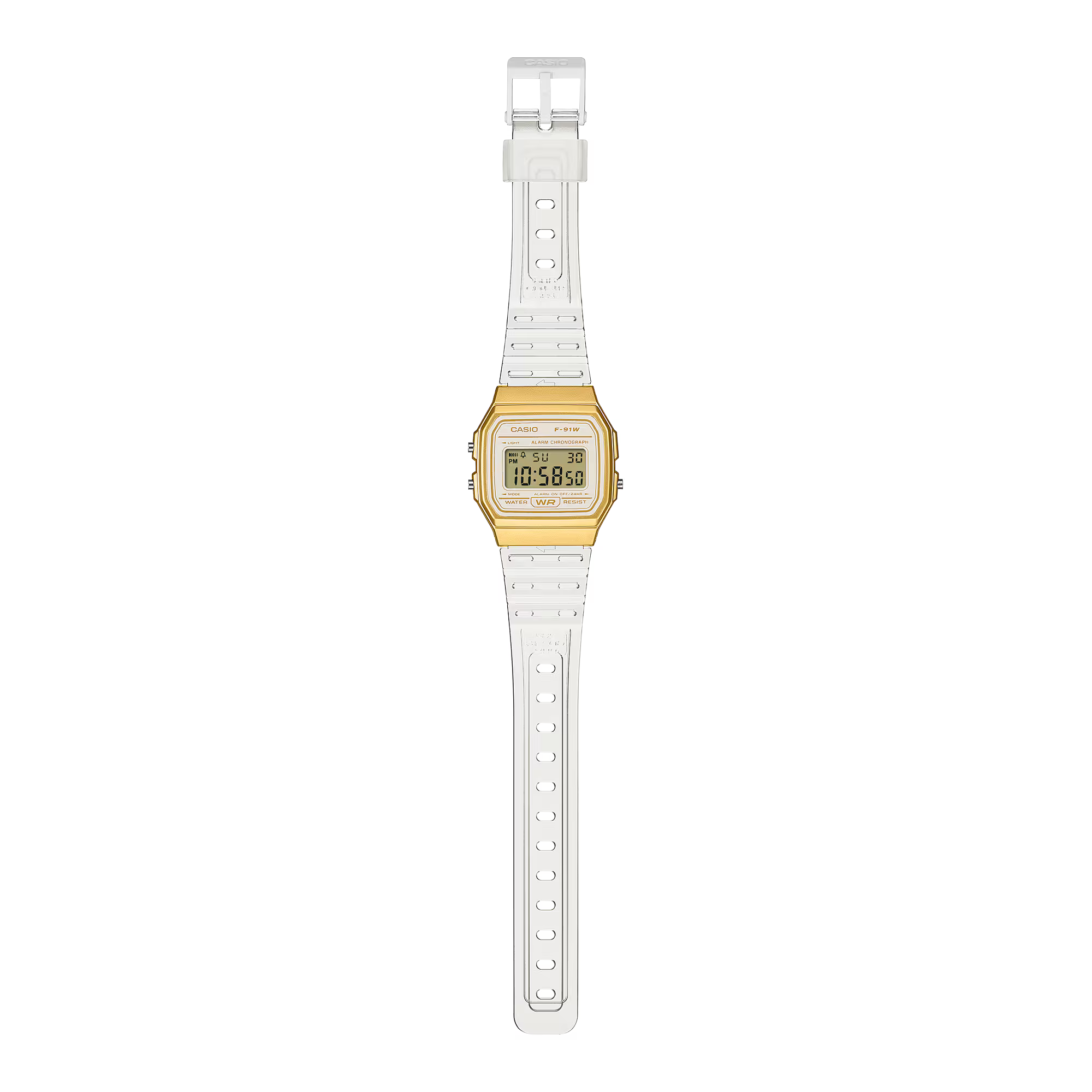 Casio Classic Gold and Clear Resin Band Digital Watch F91WS-7A2