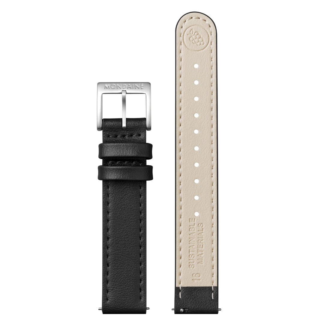 Mondaine Doppio White Dial Black Vegan Grape Leather Watch MLE.33110.LBV