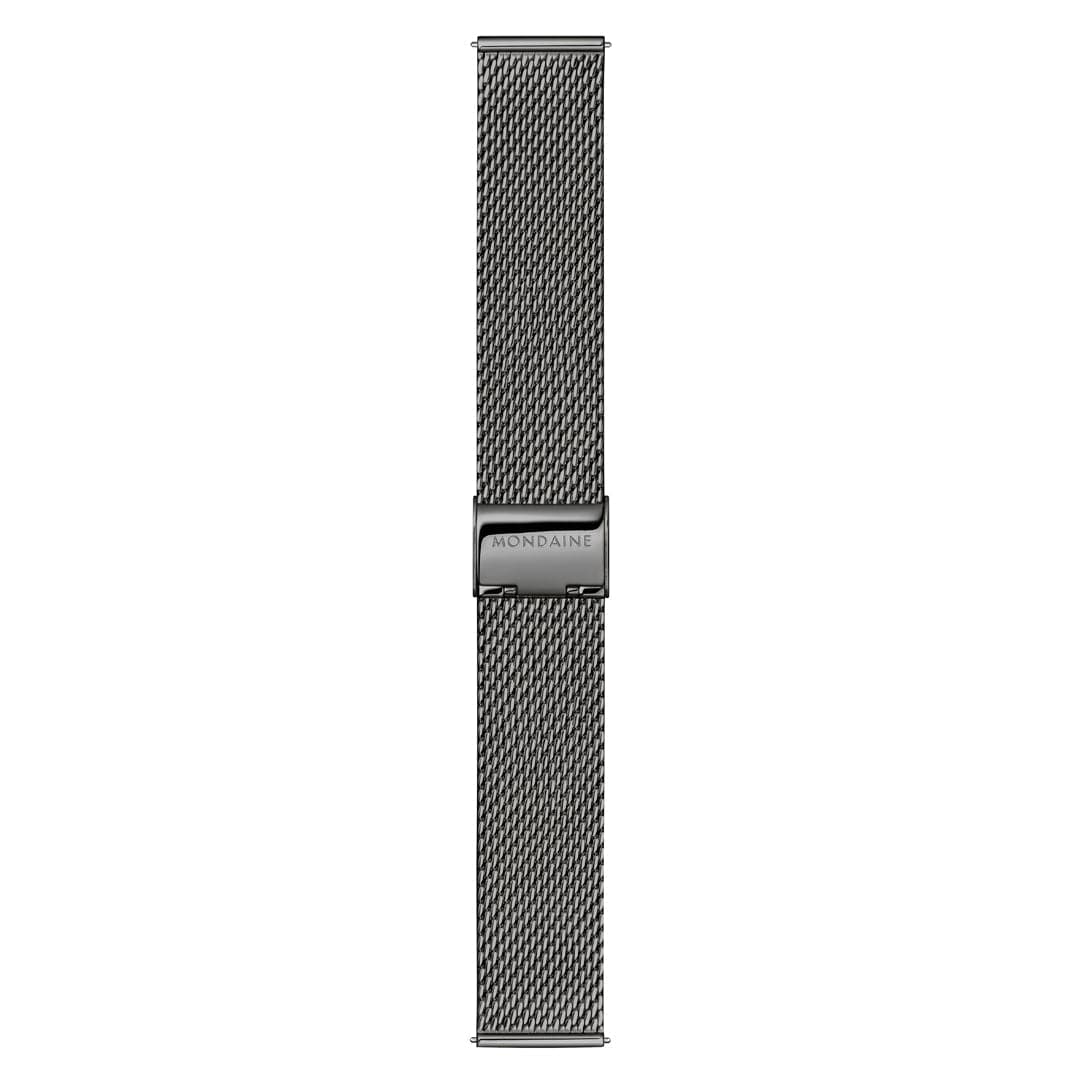 Mondaine Doppio 41mm Black Dial Black Mesh Bracelet Watch MLE.41220.SM