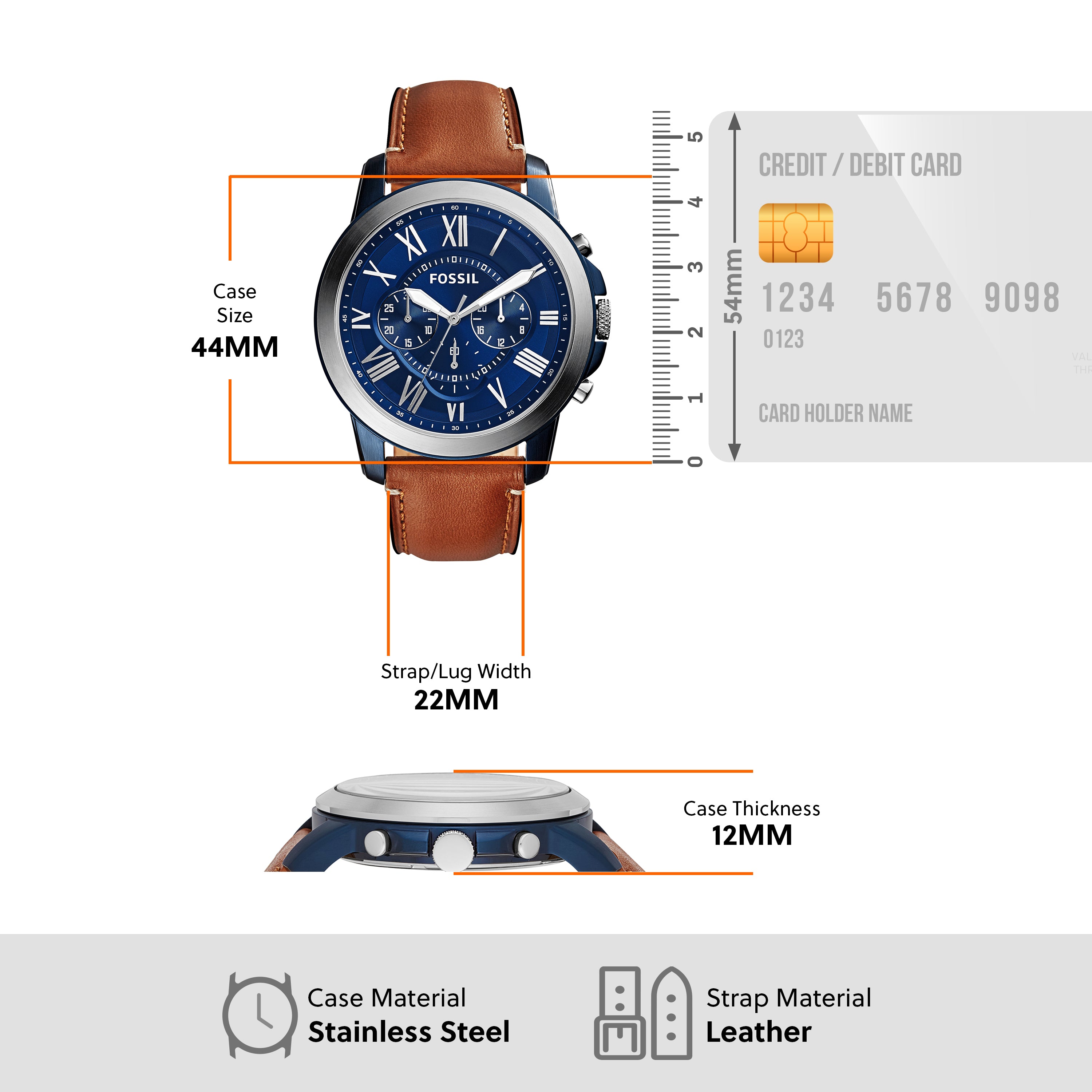 Fossil Grant Chronograph Brown Leather Strap Watch FS5151