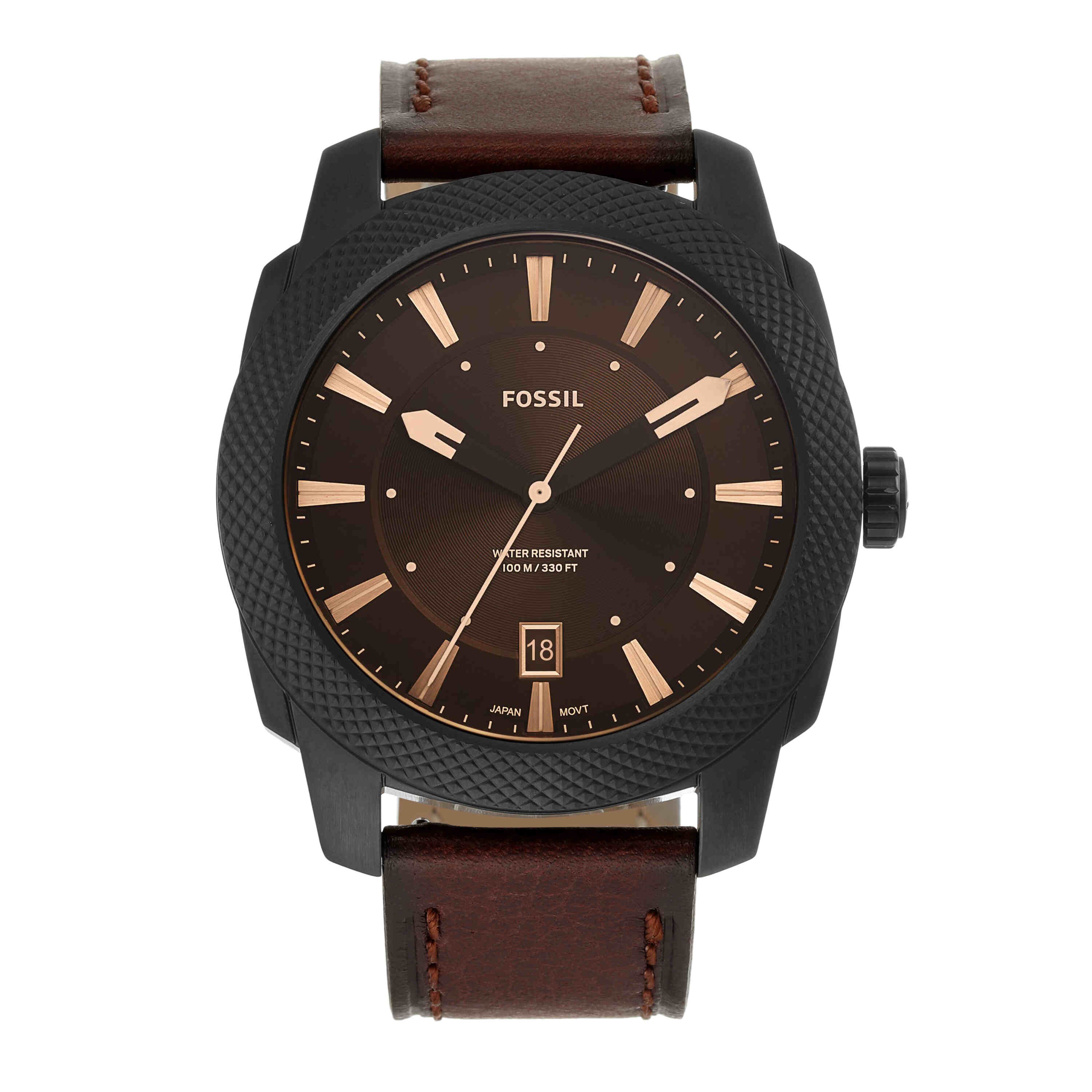 Fossil Machine Brown Dial Leather Strap Watch FS5972