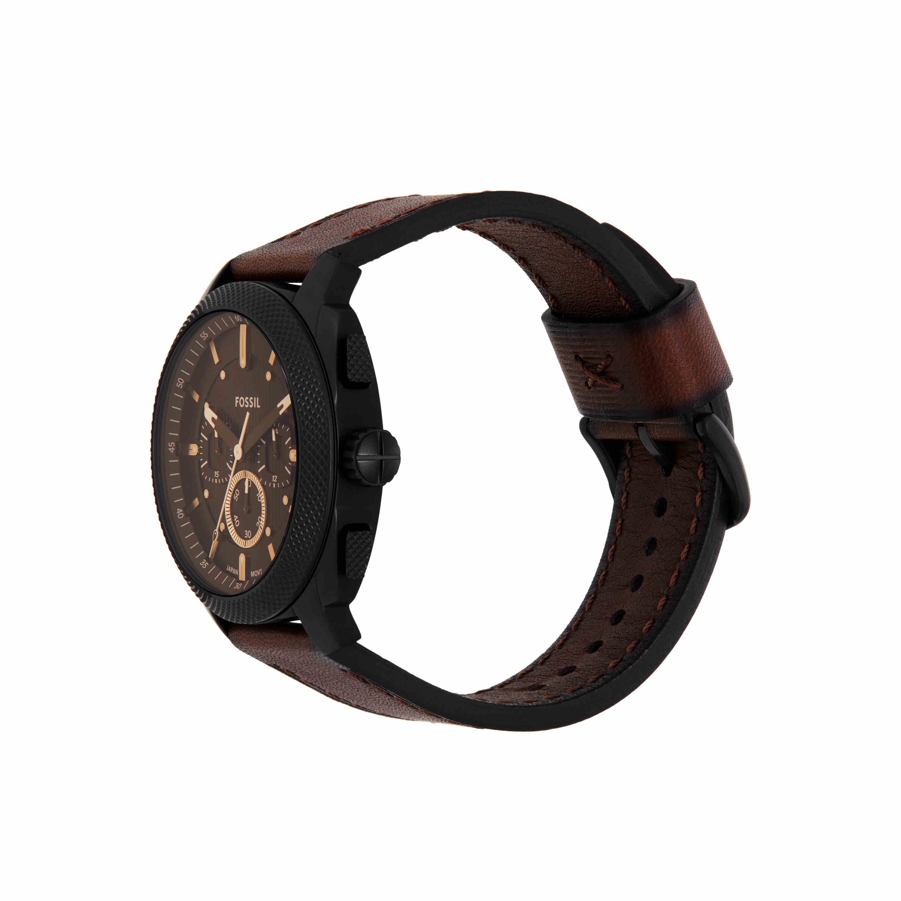 Fossil Machine Black Dial Brown Leather Strap Watch FS6101
