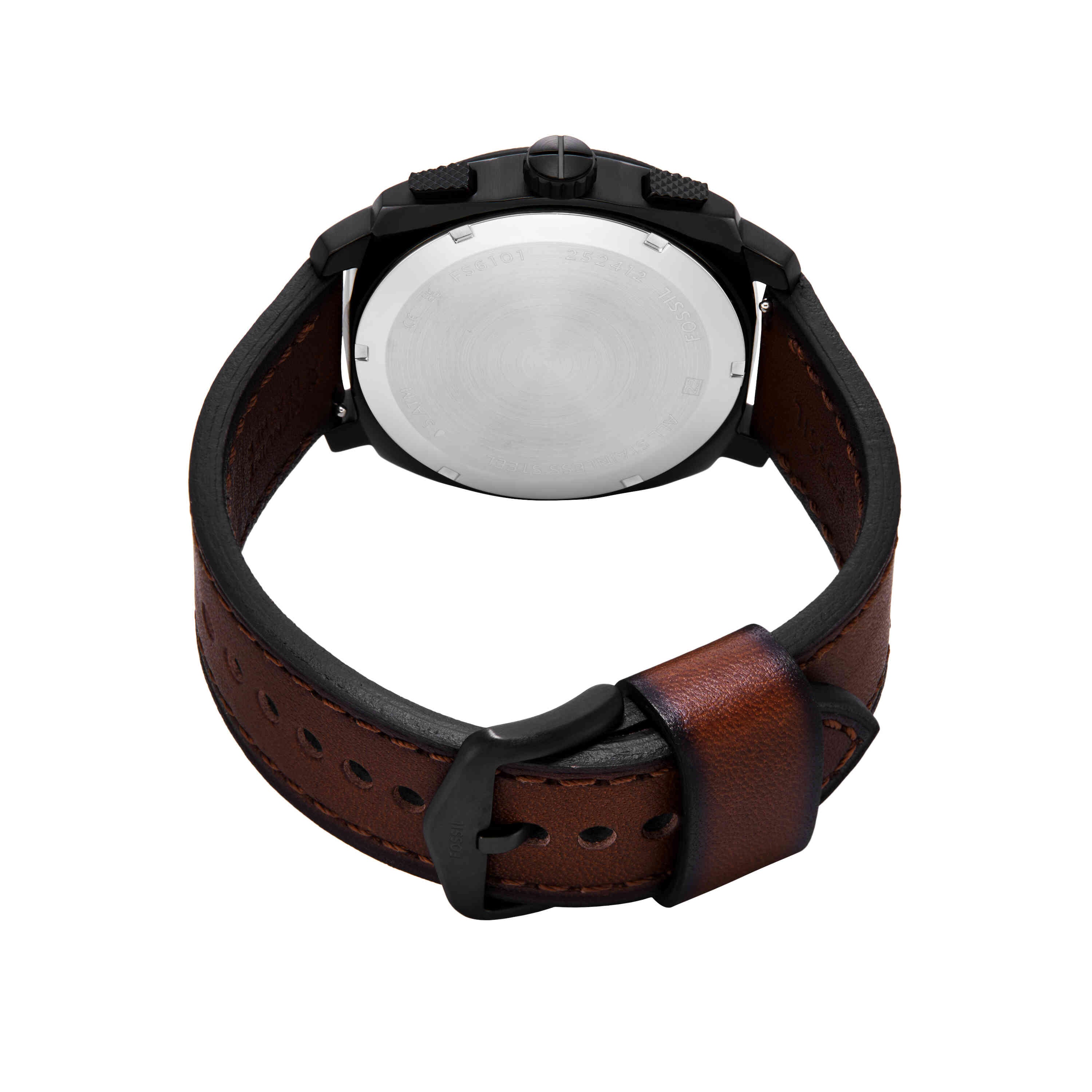 Fossil Machine Black Dial Brown Leather Strap Watch FS6101