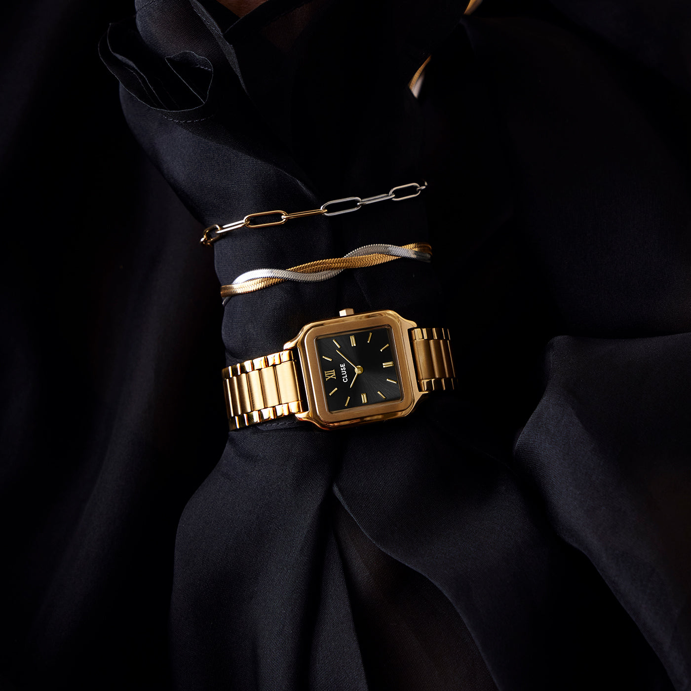 CLUSE Gracieuse Black Dial Gold Stainless Steel Watch CW11906
