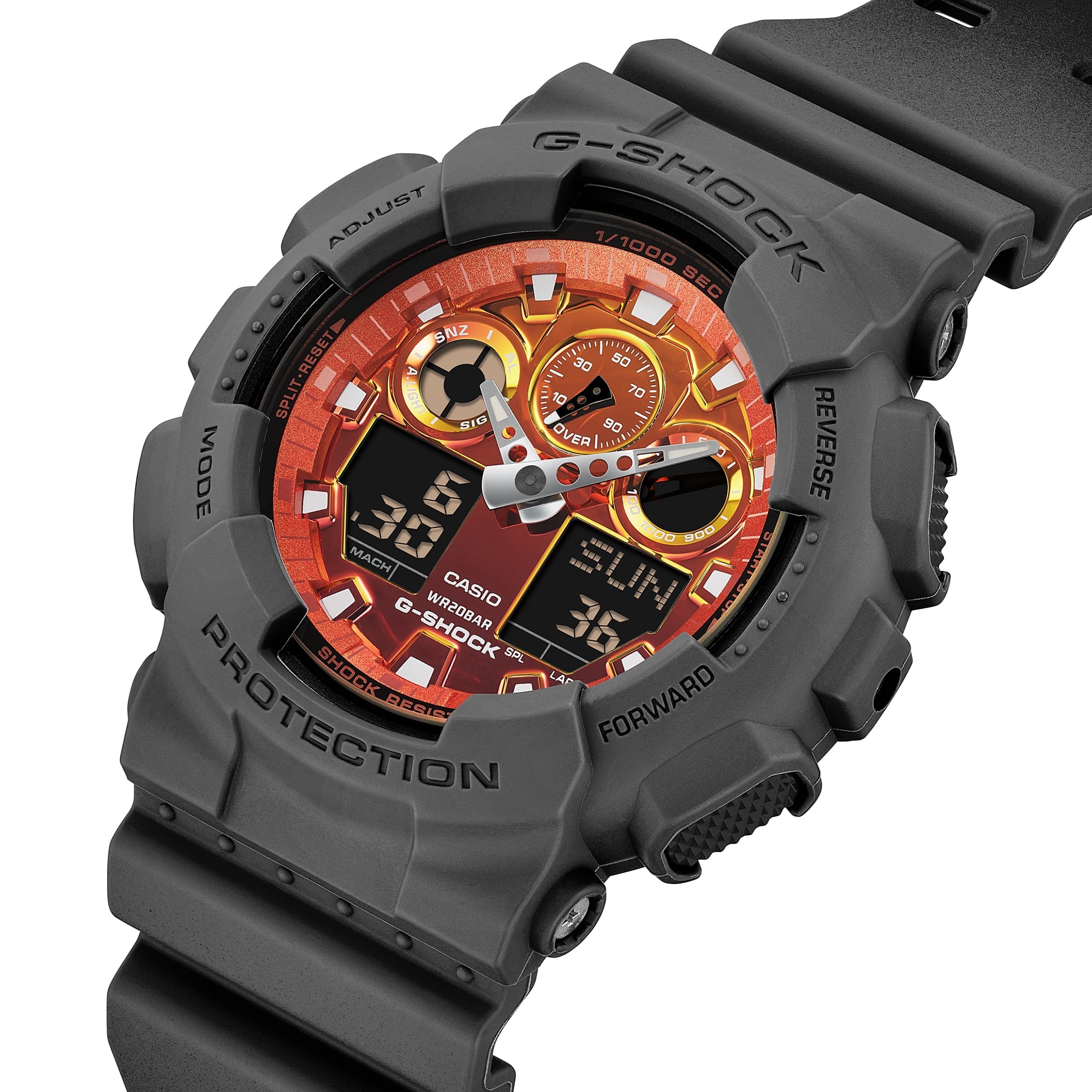 G-Shock Analog Digital Orange Dial Black Resin Band Watch GA100FL-8A