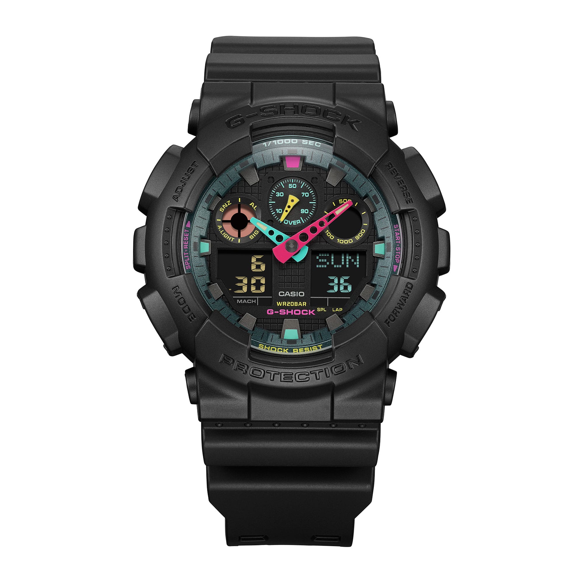 G-Shock Analog Digital DUO Multi-Fluro Black Resin Band Watch GA100MF-1A