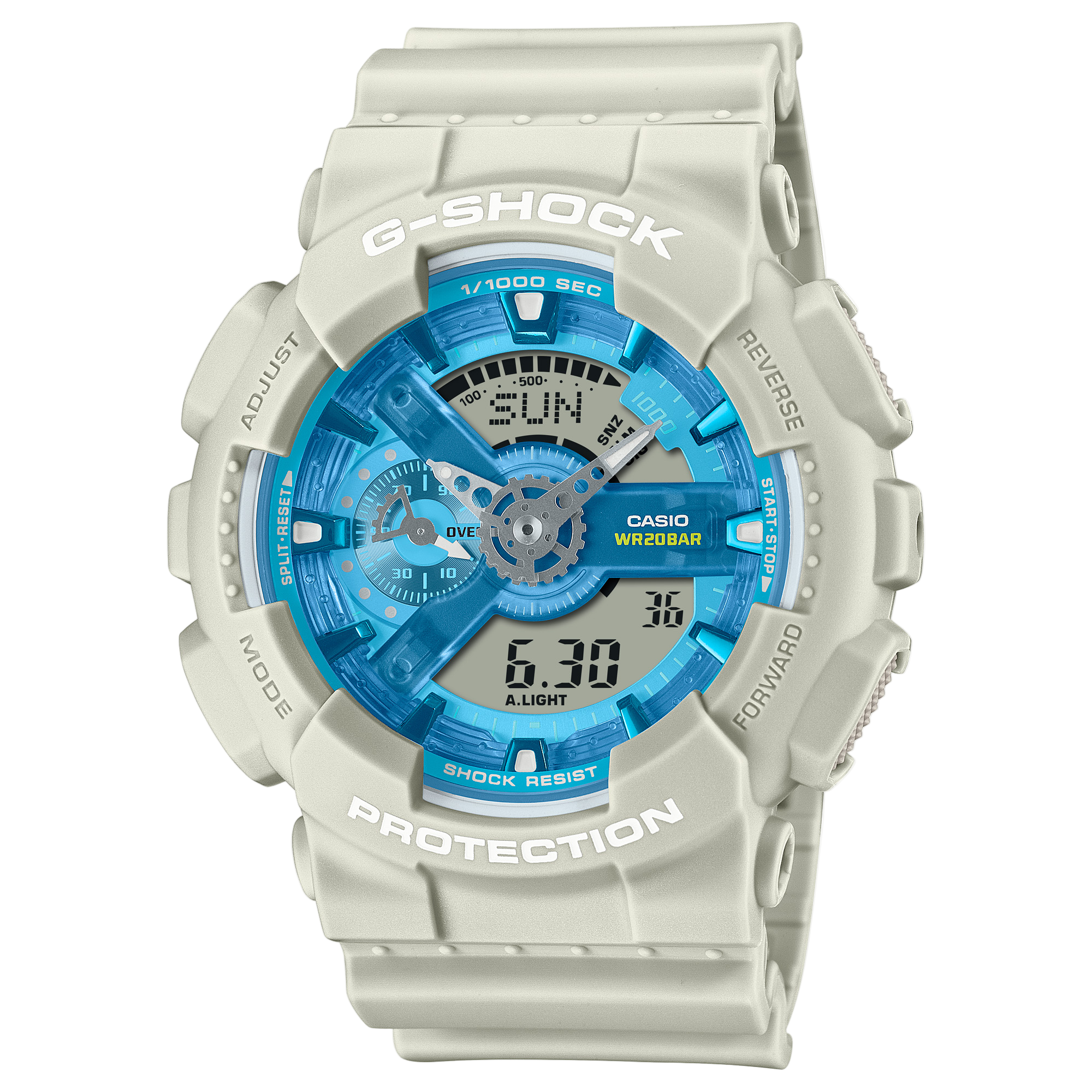 G-Shock Analog Digital Blue Dial White Resin Band Watch GA110AS-5A
