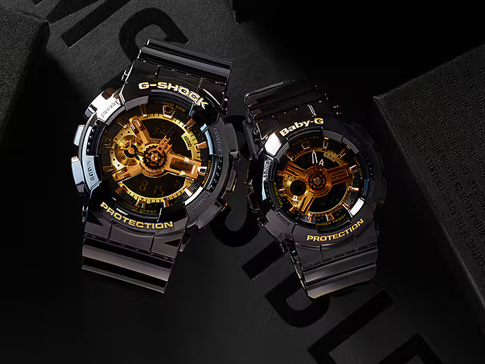 G-Shock Analog Digital DUO Gold Dial Black Resin Band Watch GA110GB-1A