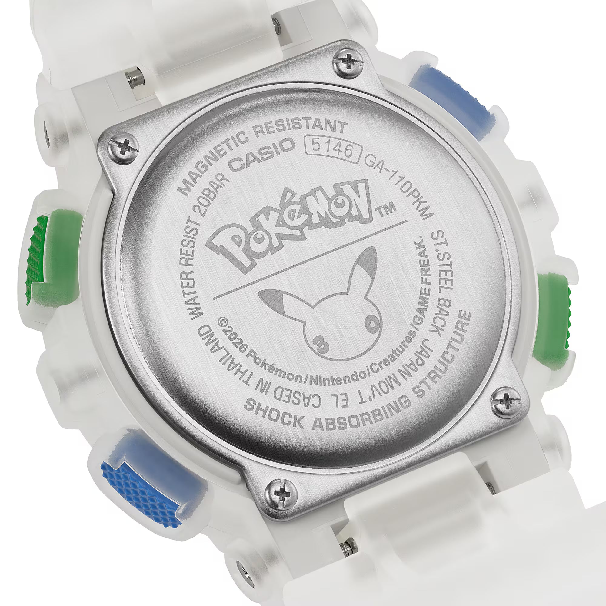 GA110PKM-7A resin band printed with 30 Pokémon including Pikachu and Eevee