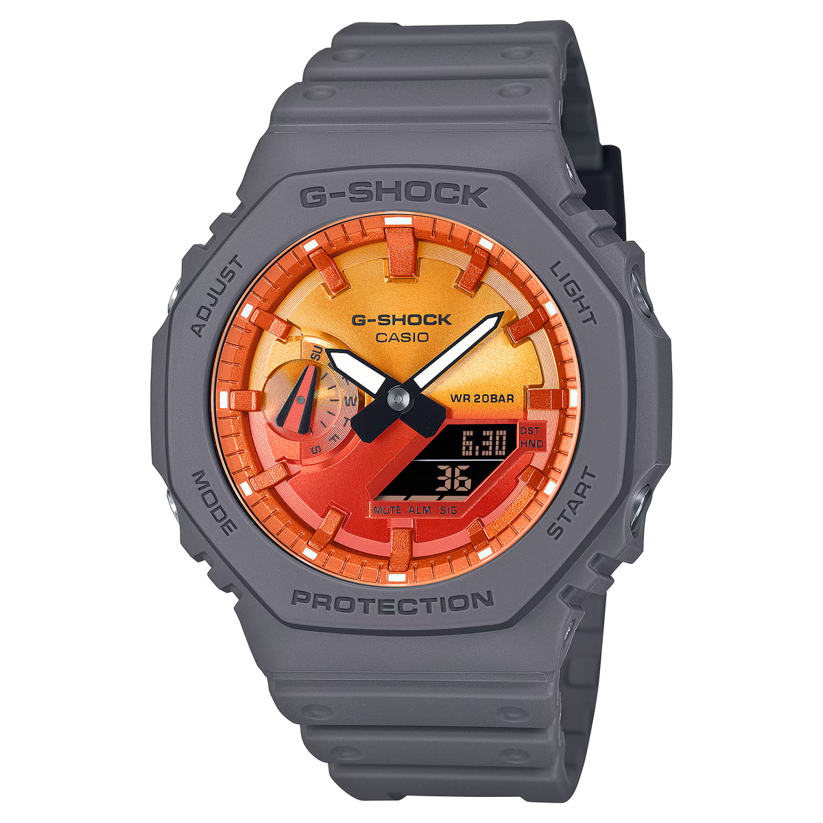 G-Shock Digital Grey Resin Band Orange and Red Dial Watch GA2100FL-8A