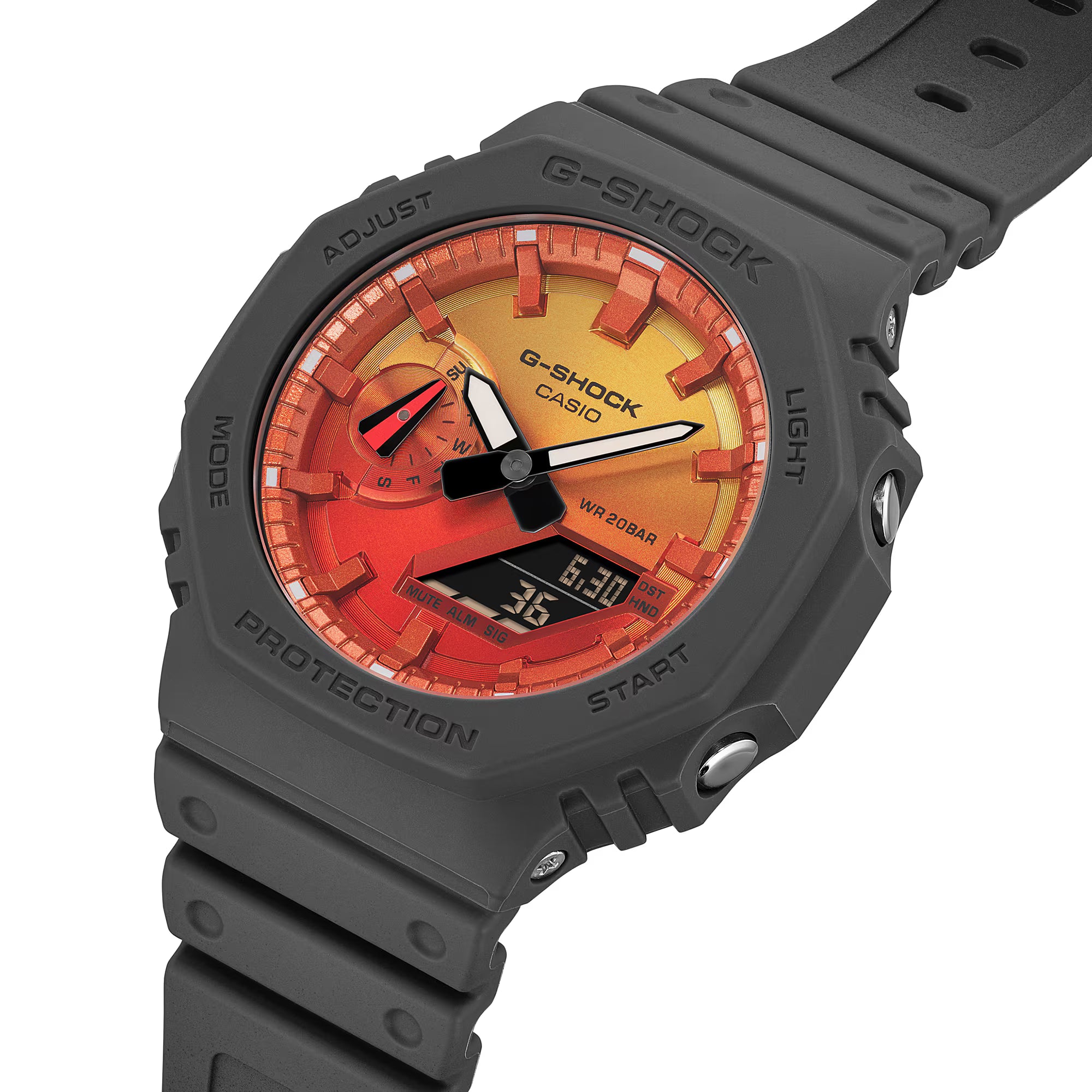 G-Shock Digital Grey Resin Band Orange and Red Dial Watch GA2100FL-8A