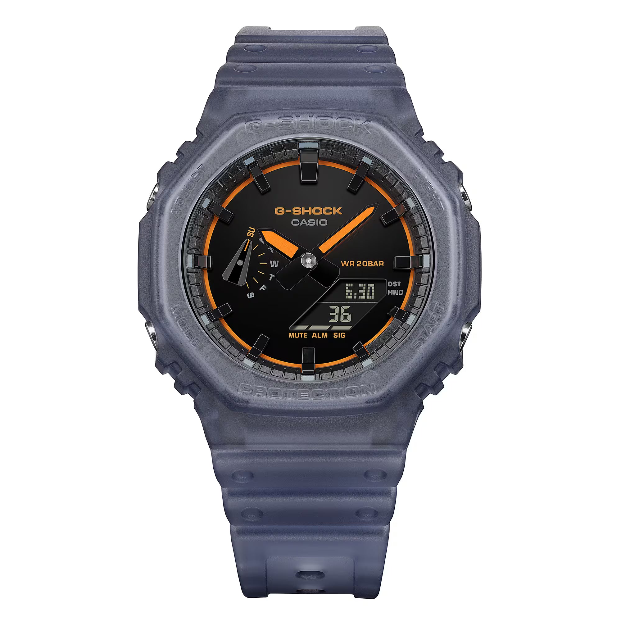 G-Shock Analog Digital Smokey Grey Resin Band Neon Orange Accents Watch GA2100K-2A