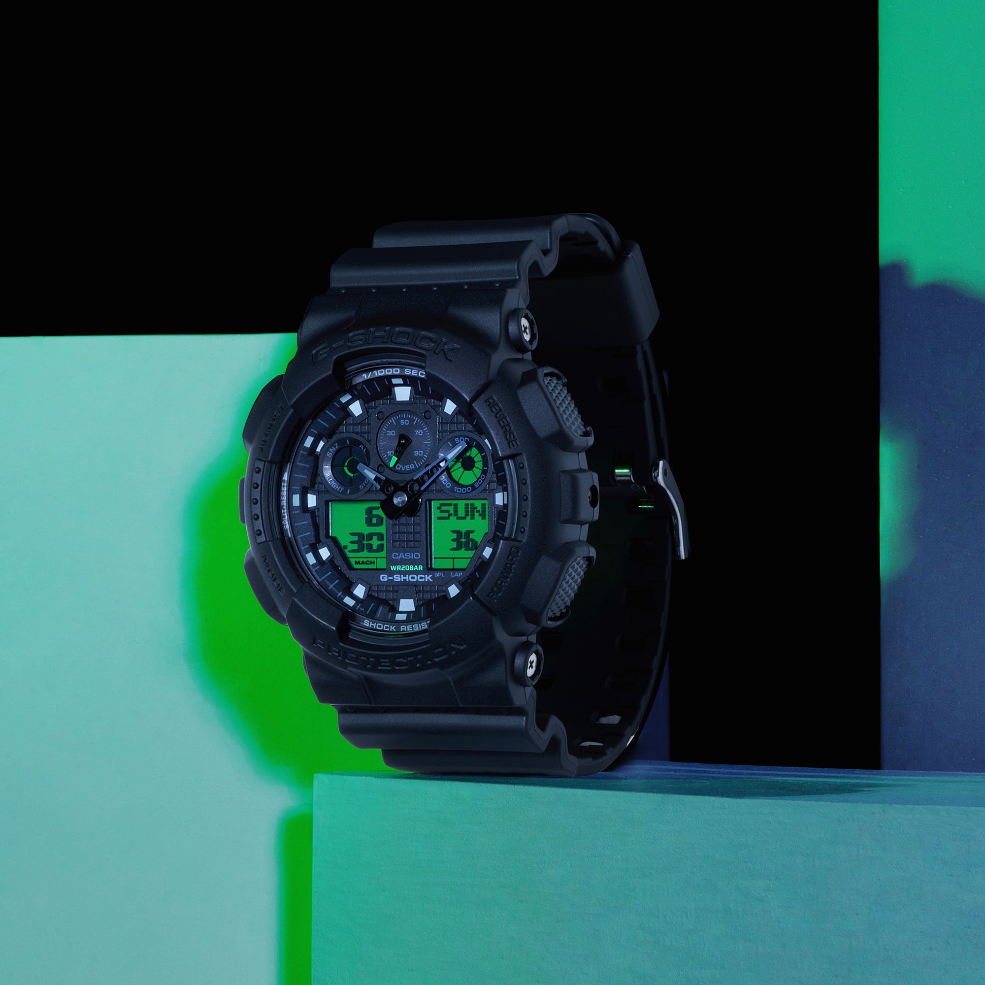 G-Shock Black and Electro Green Men's Watch GA100BEG-1A