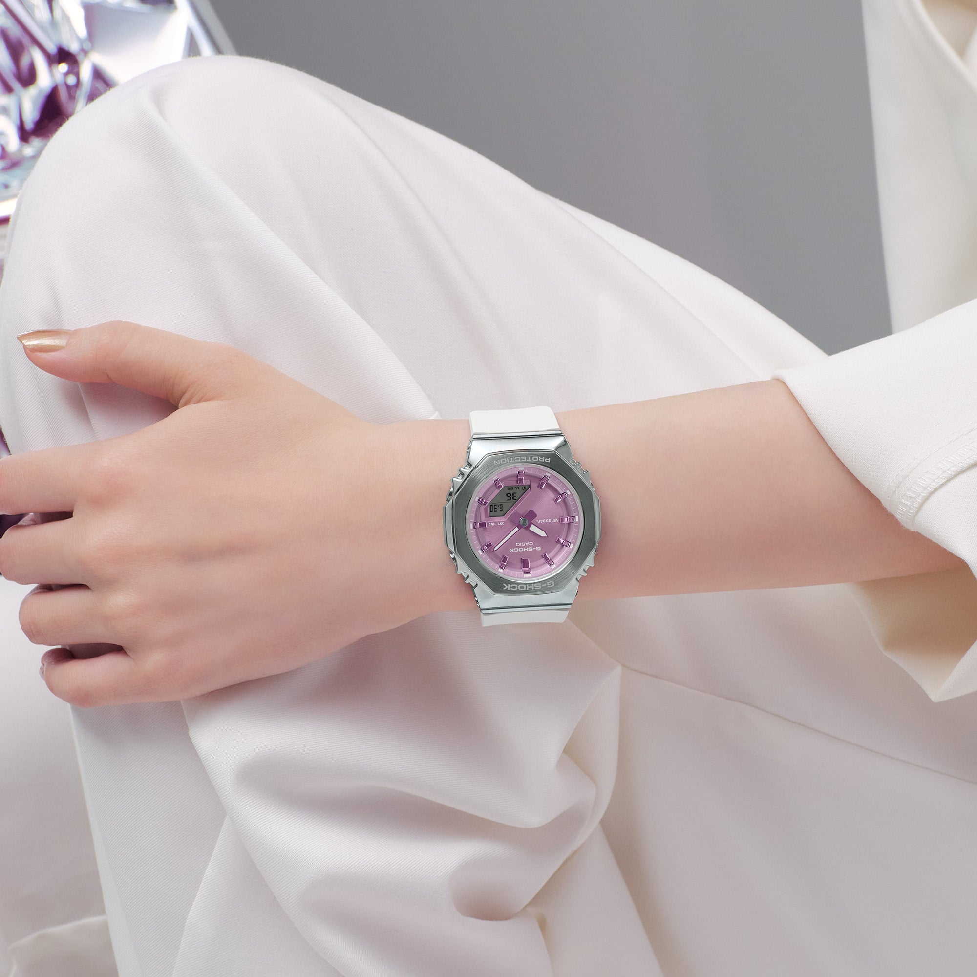 G-Shock Digital Analog White Resin Band Watch GMS2110-7A6
