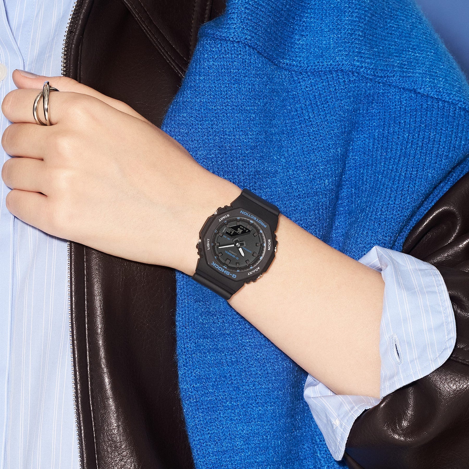 G-Shock Slim CasiOak Digital Black With Blue Accents Watch GMAP2100BA-1A