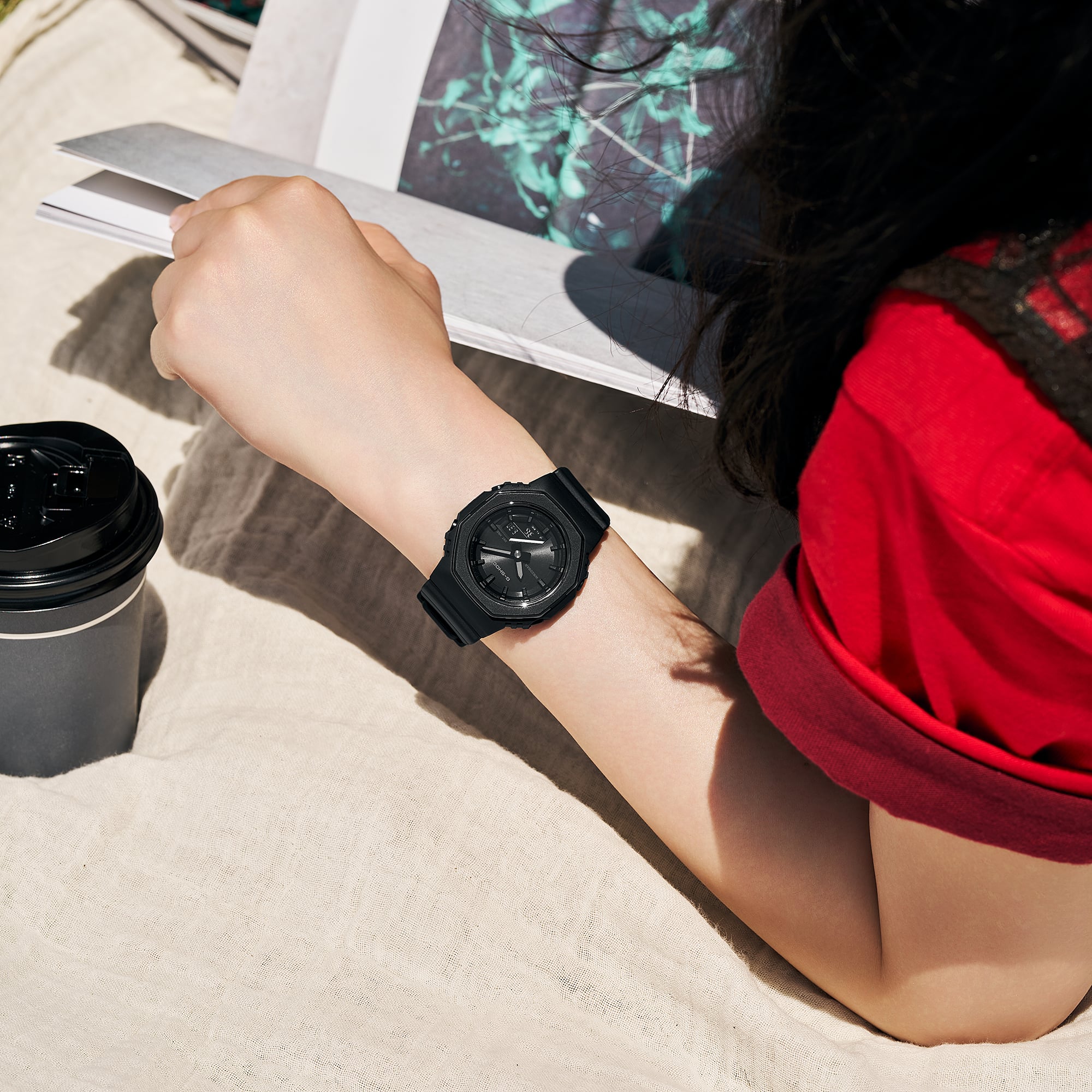 G-Shock GMAP2110B-1A black resin watch worn on the wrist