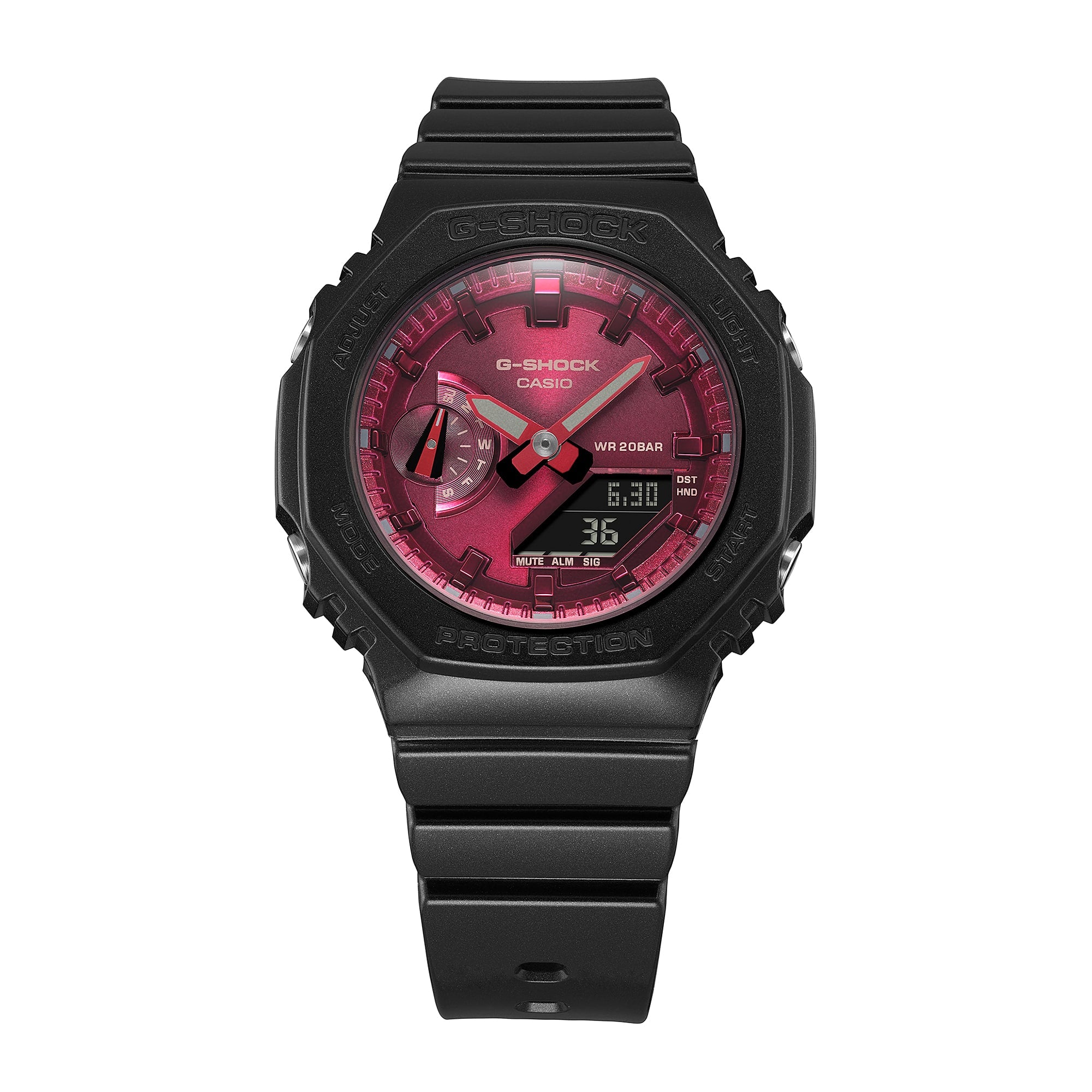 G-Shock Analog-Digital Pink Dial Black Resin Band Watch GMAS2100RB-1A