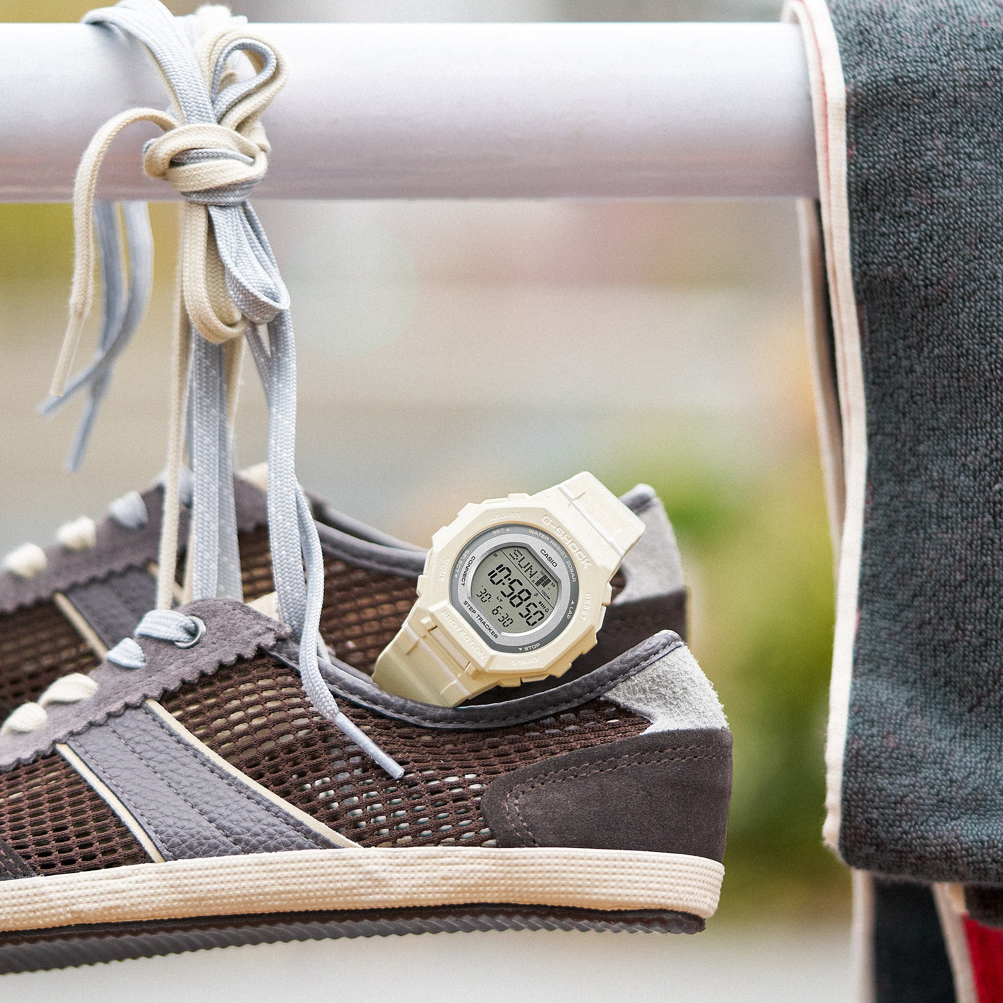 Front view of the white G-Shock GMDB300-7D digital display.