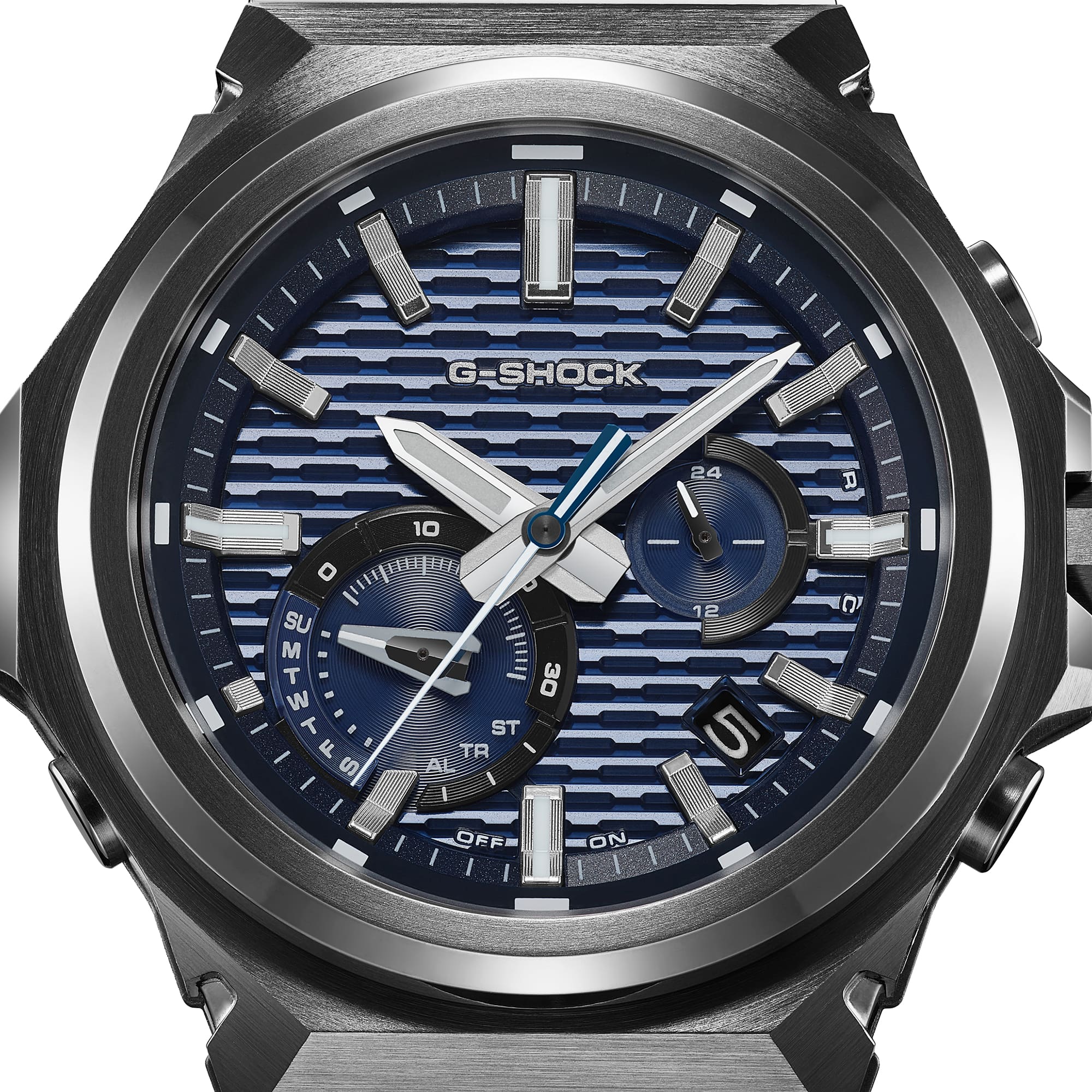 Angled view of the G-Shock GSTB1000BD-2A showing the slim case profile.