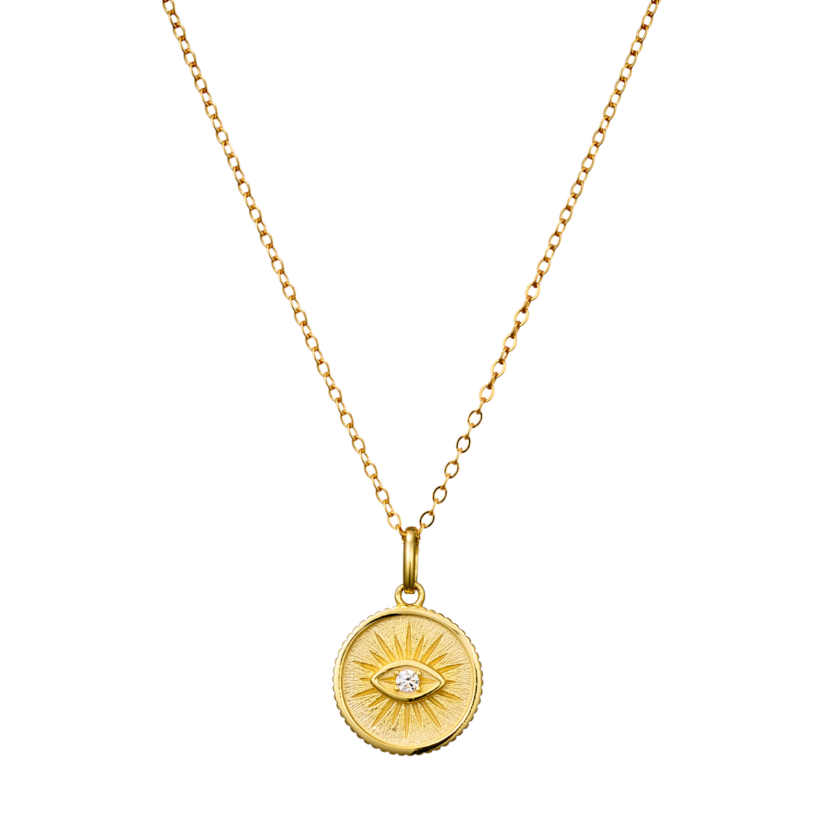Gold Vermeil Lustre 14k Gold Vermeil Medallion Evil Eye Necklace GVN0012Y GVN0012Y front packshot