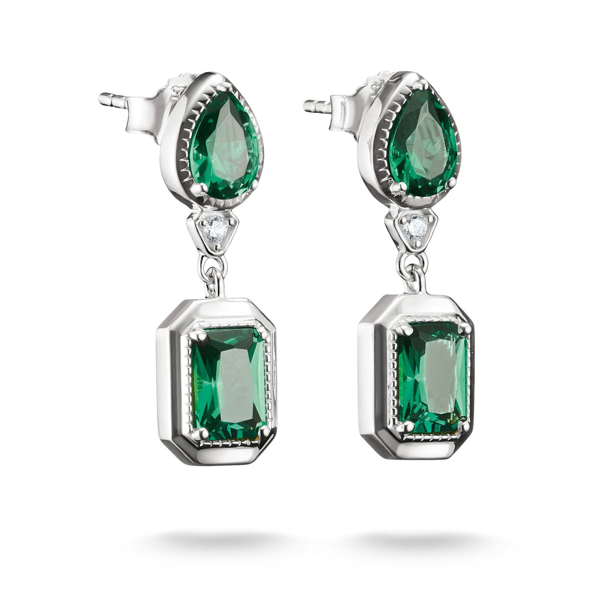 Thomas Sabo Stud Earrings with Green Octagon Stones Silver