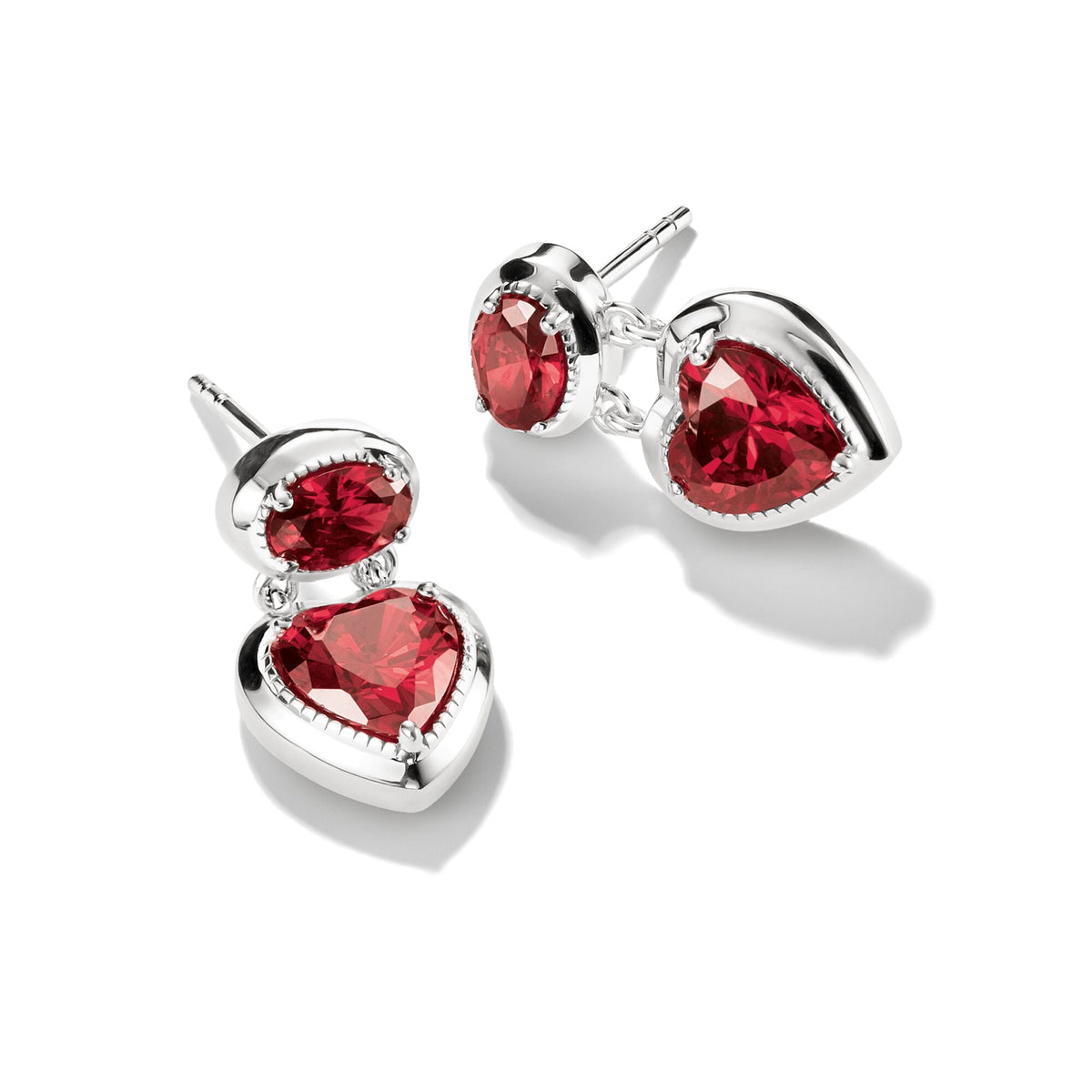 Thomas Sabo Stud Earrings with Red Heart Stones Silver