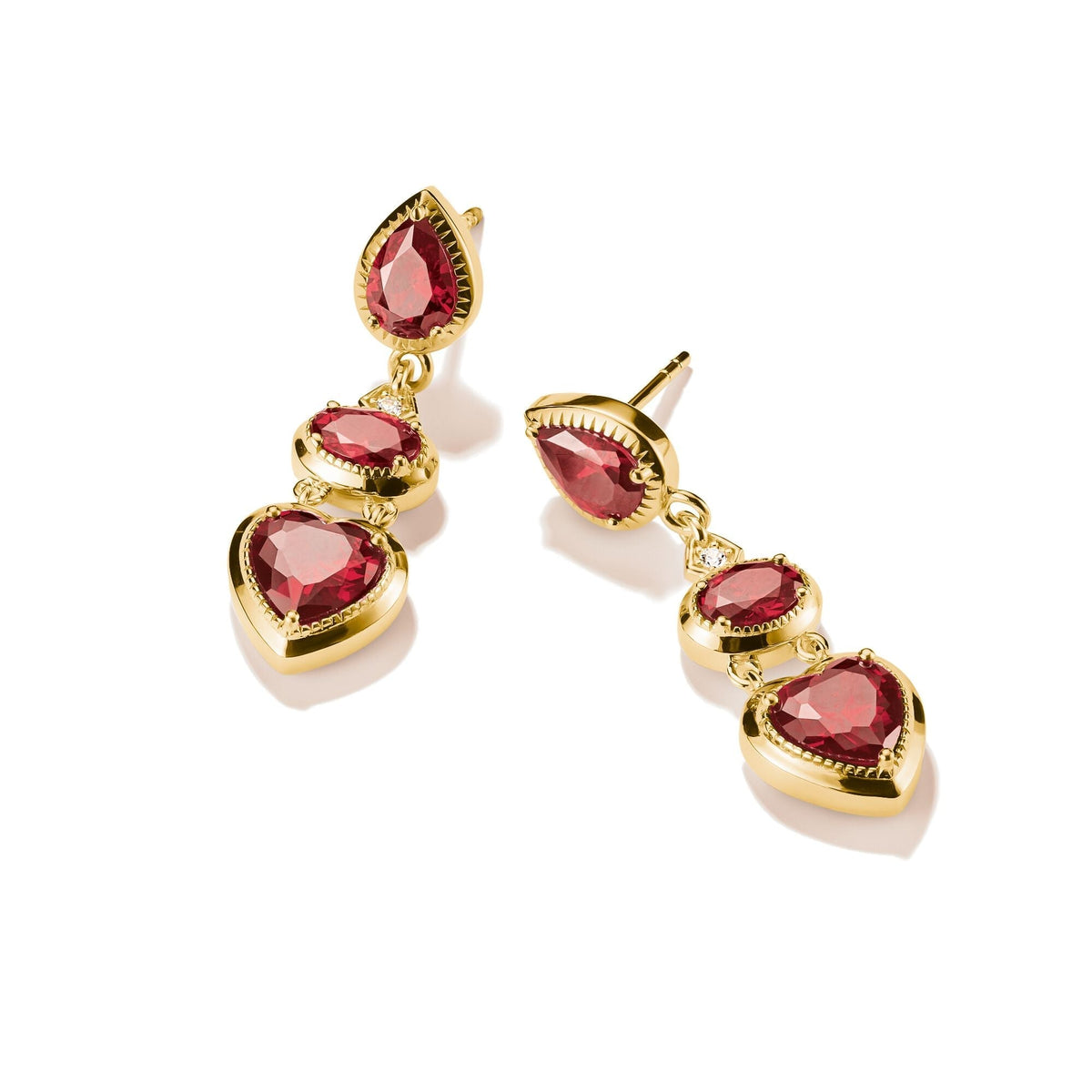 Thomas Sabo Drop Earrings with Red Heart Stones Gold