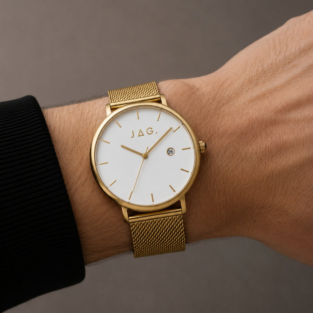 JAG Ryan Mens White Dial 43mm Gold/Brown Watch Set J3053A
