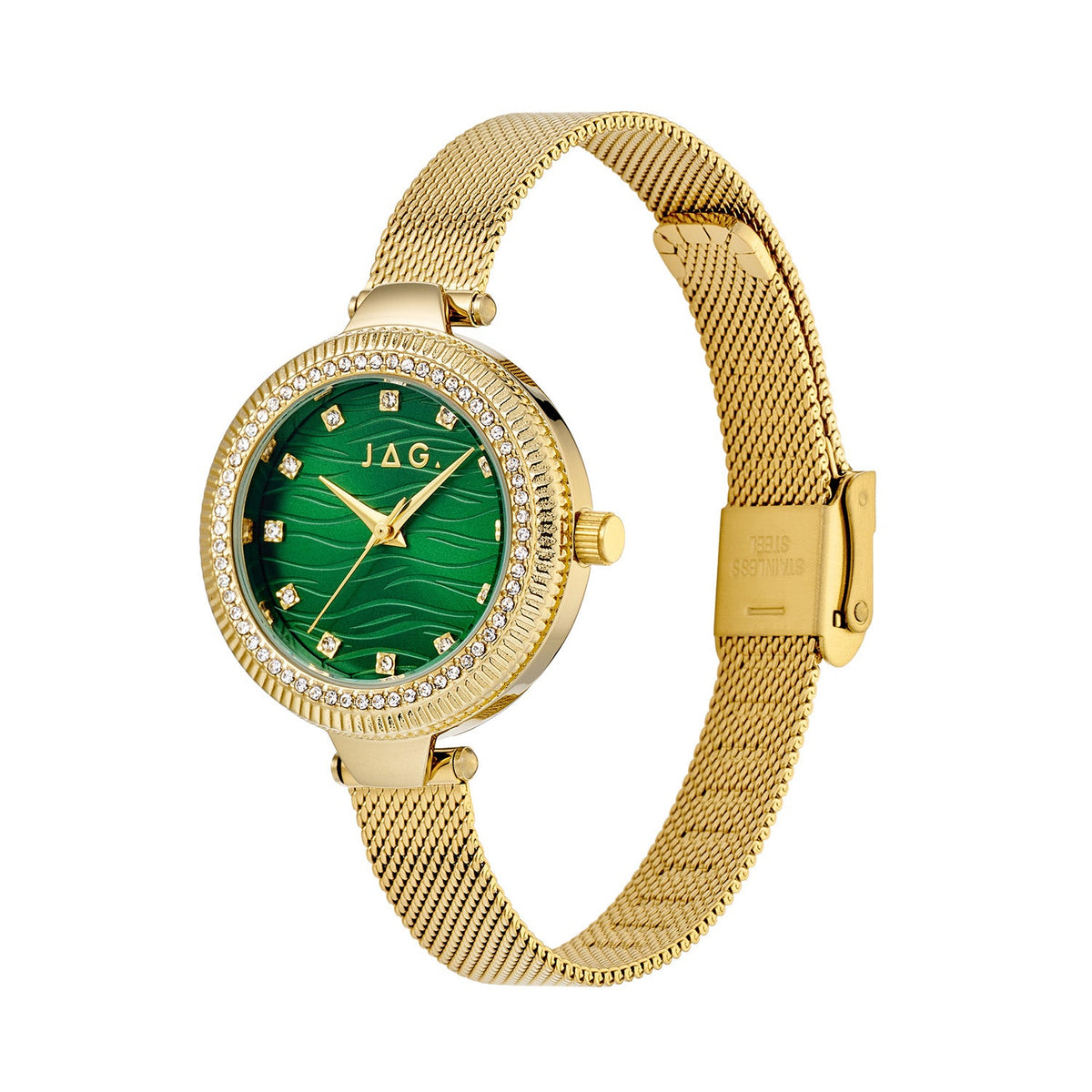 Jag Maddy Green Dial Gold Steel Womens Watch J3064A view 3
