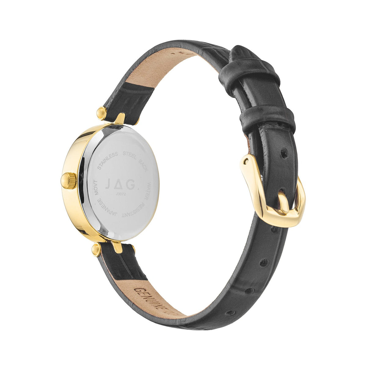 Jag Emilie Gold Dial Black Leather Womens Watch J3072 view 2