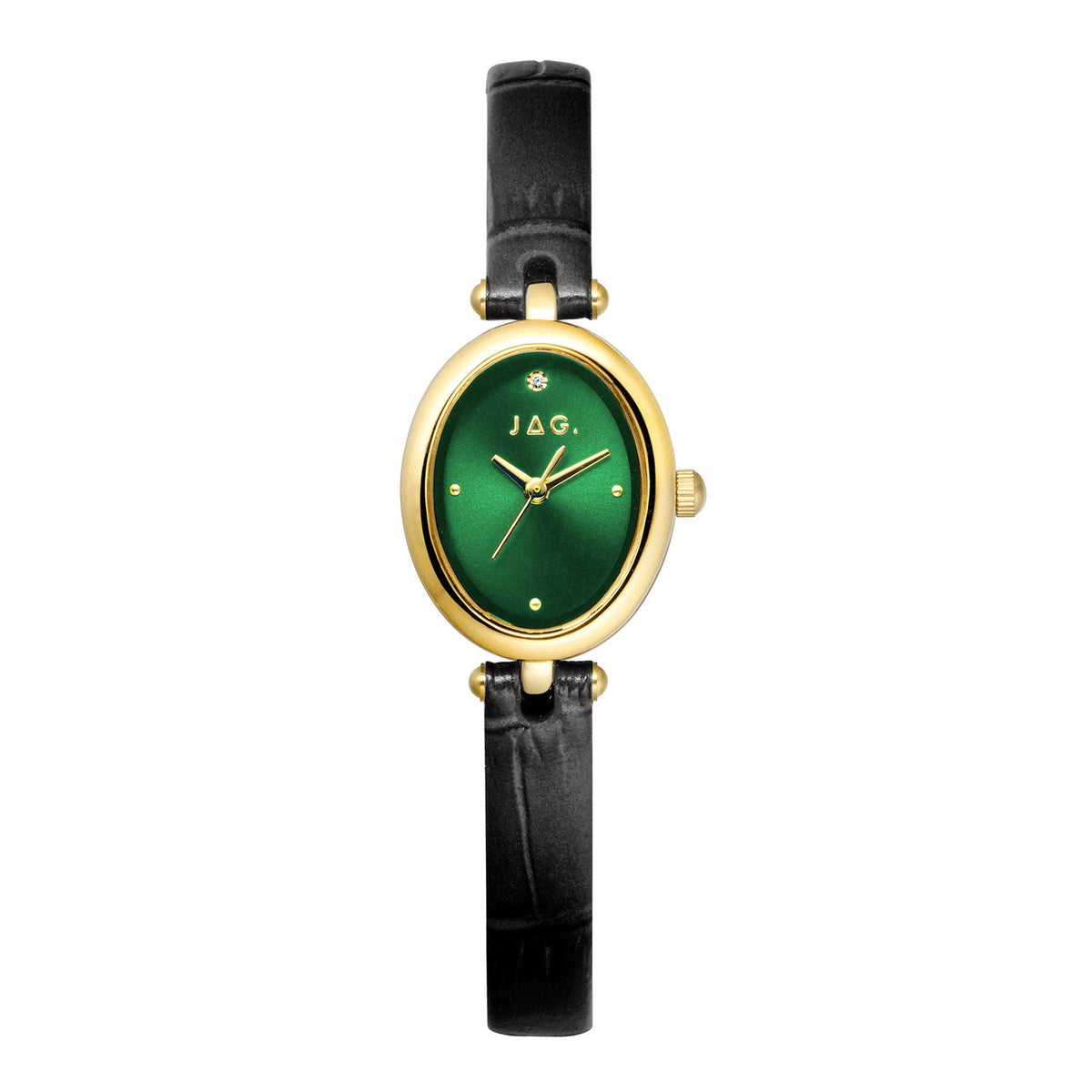 Jag Emilie Green Dial Black Leather Womens Watch J3073 front packshot
