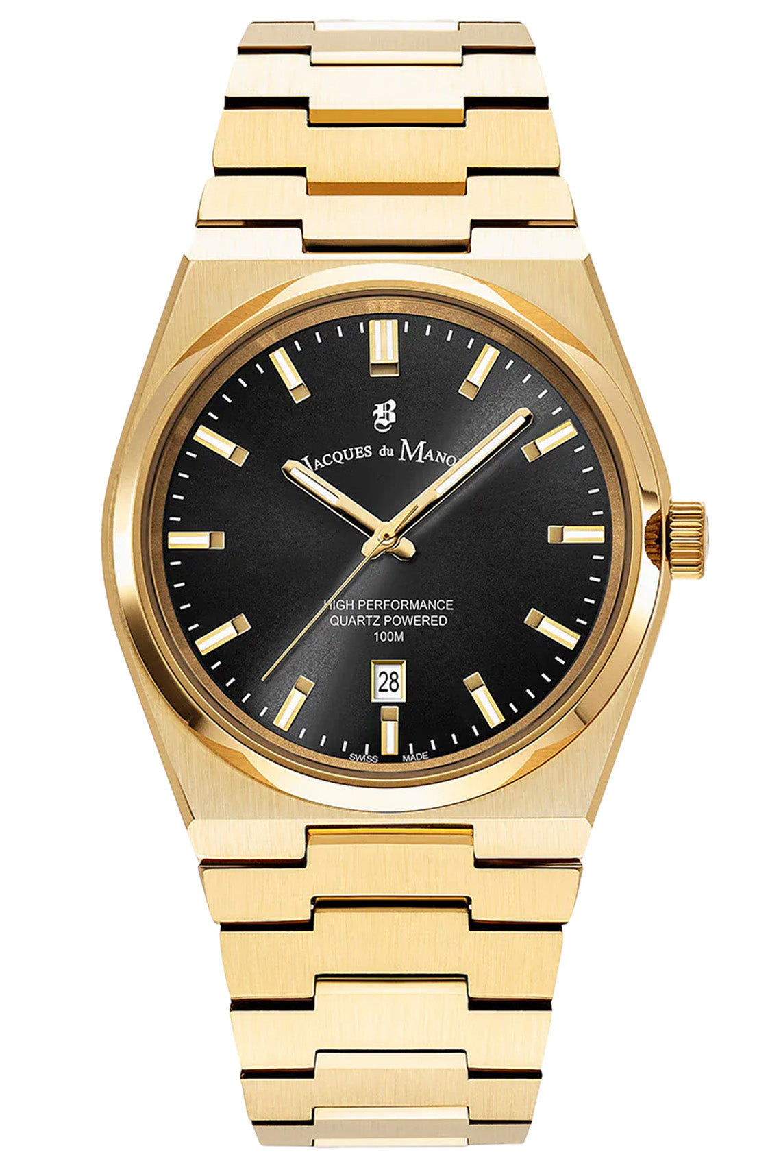 JDM Horizon Gents 41mm 100m Black Dial Gold Stainless Steel Strap Watch