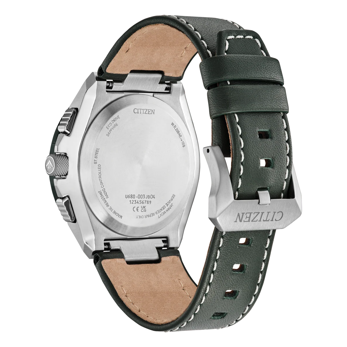Citizen Promaster Skyhawk JY8147-01X green dial green leather detail view