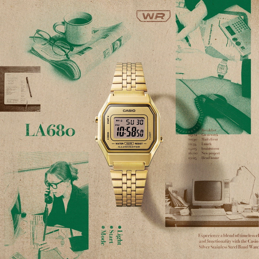 Casio Vintage Gold Dial Stainless Steel Watch LA680WGA-9D