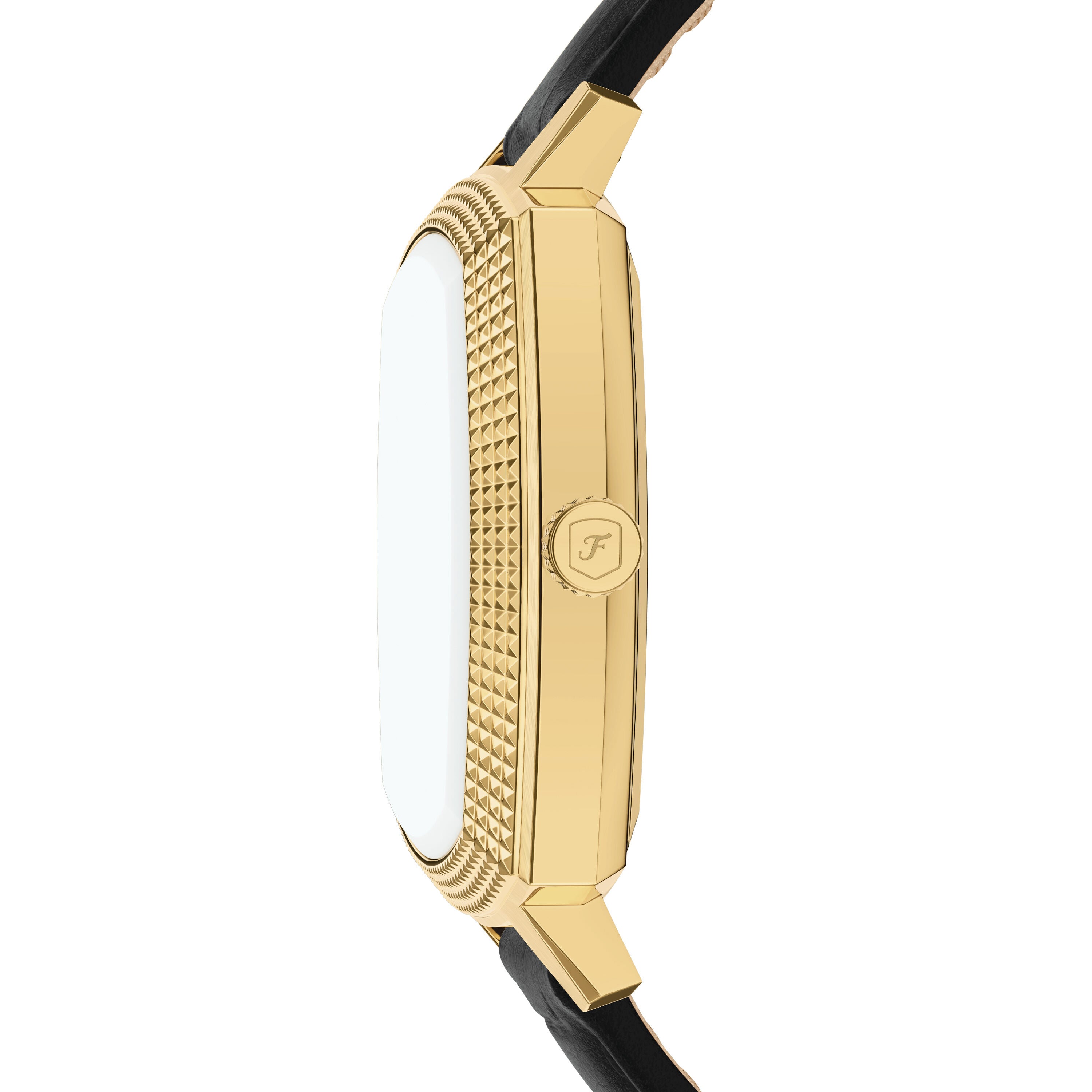 Fossil Machine Luxe Gold Dial Black Leather Strap Watch LE1214