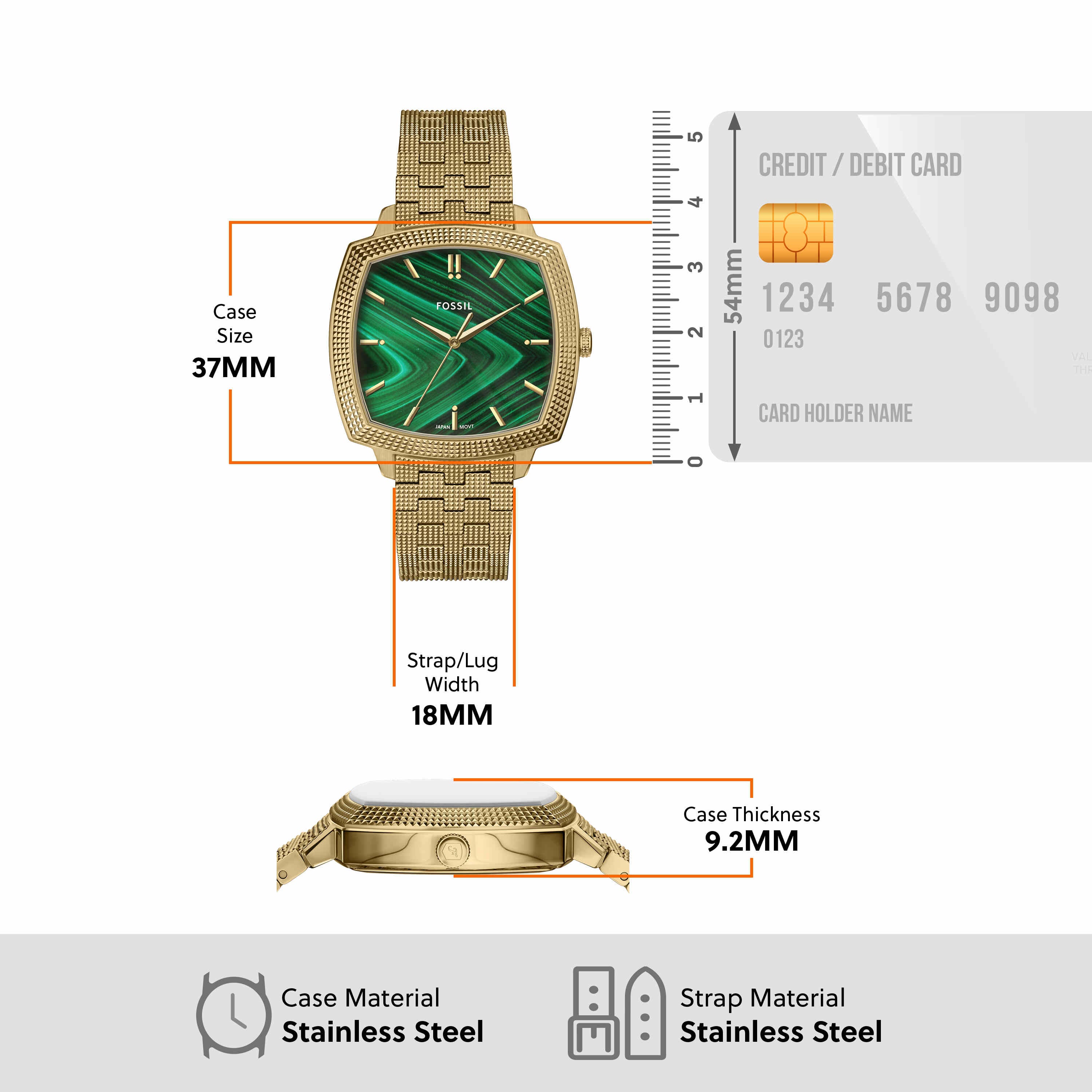 Fossil Machine Luxe Green Dial Gold Stainless Steel Watch LE1217