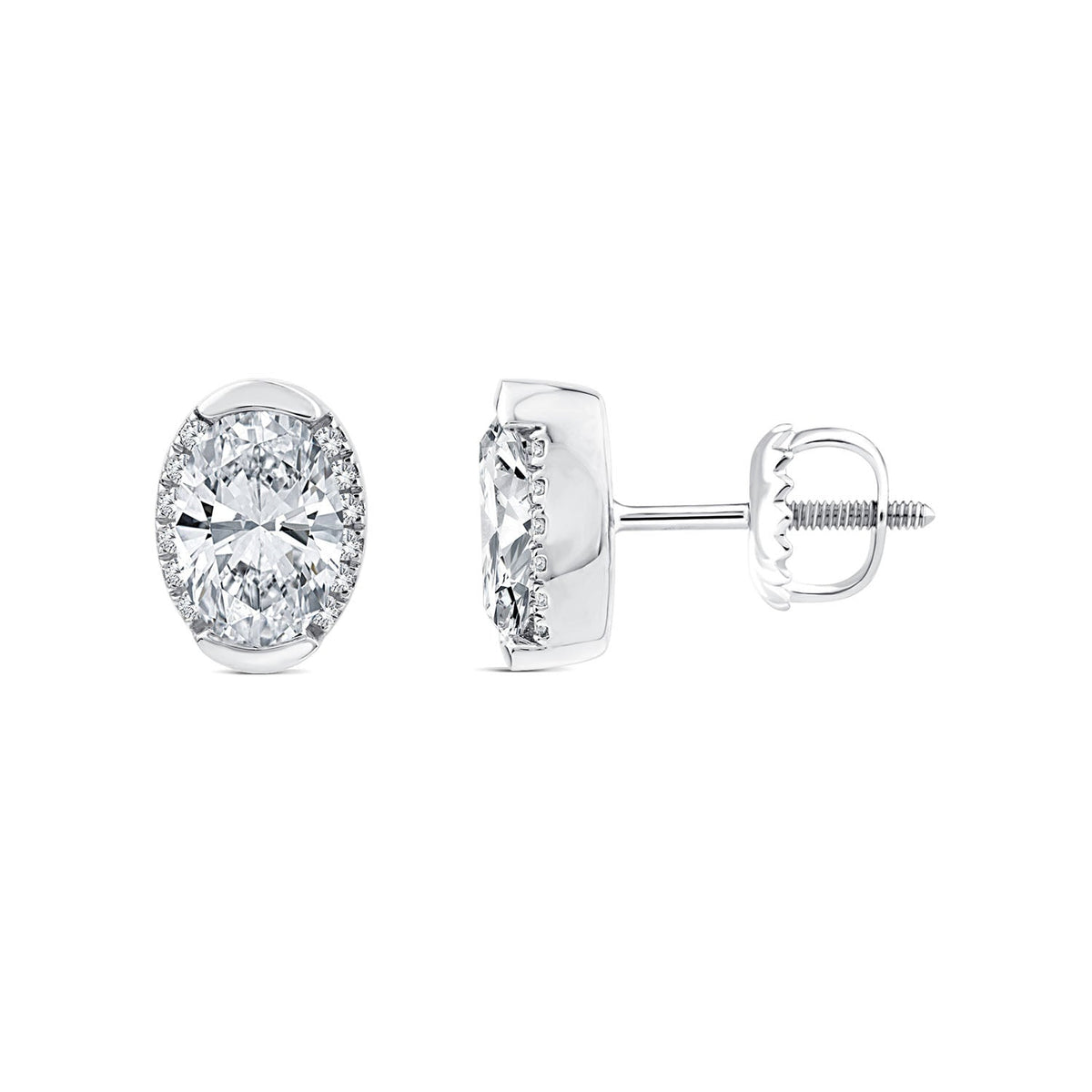 2.10ct Oval Lab Grown Diamond Semi Halo Stud Earrings in 9K White Gold